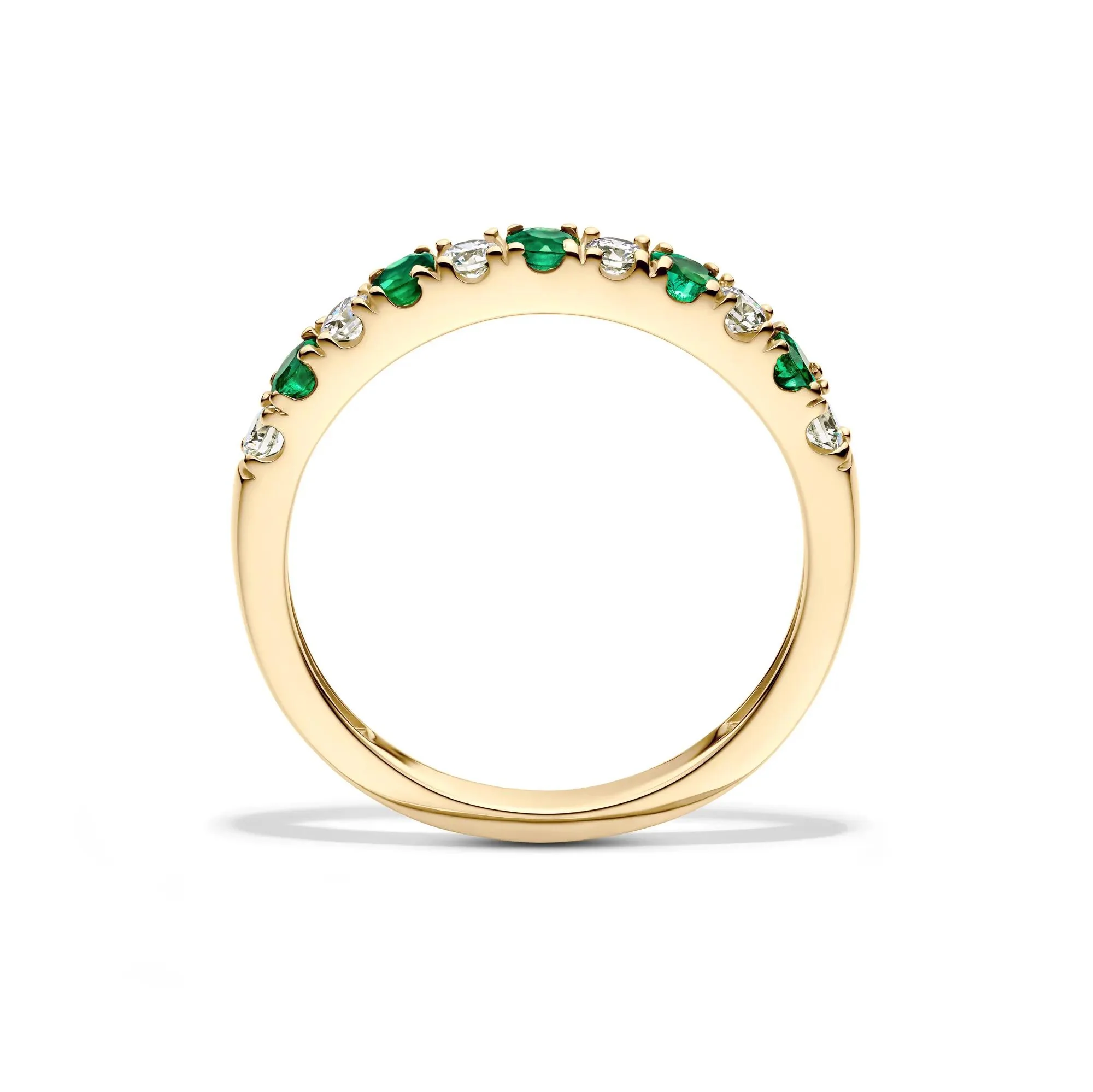 1/4 CT. Tw. Emerald & Diamond Band Ring 10K Yellow Gold Round Brilliant Cut Size 7.5 - Image 2