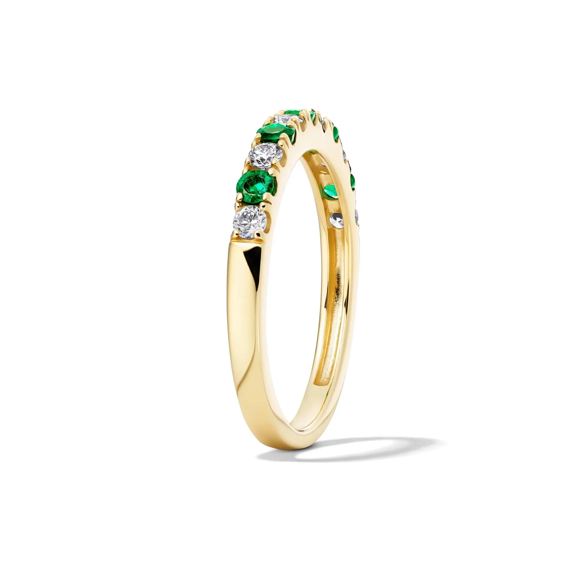 1/4 CT. Tw. Emerald & Diamond Band Ring 10K Yellow Gold Round Brilliant Cut Size 8 - Image 3