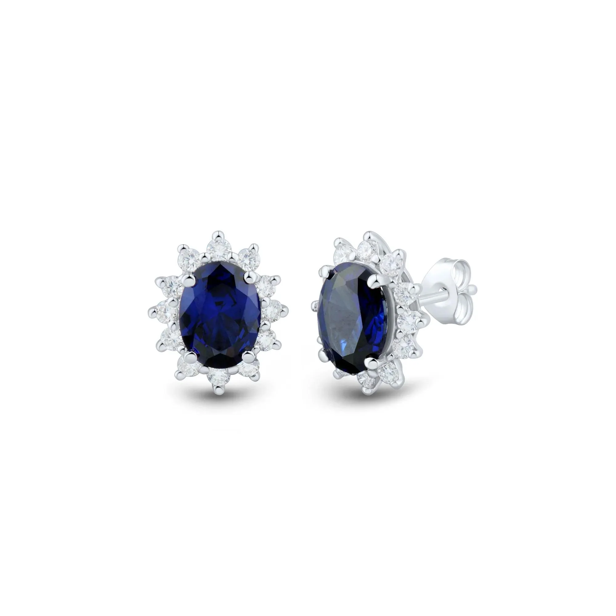 1/2 CT. Tw. Lab-Created Blue Sapphire and Lab Grown Diamond Halo Earrings 10K White Gold Size 9.50mm