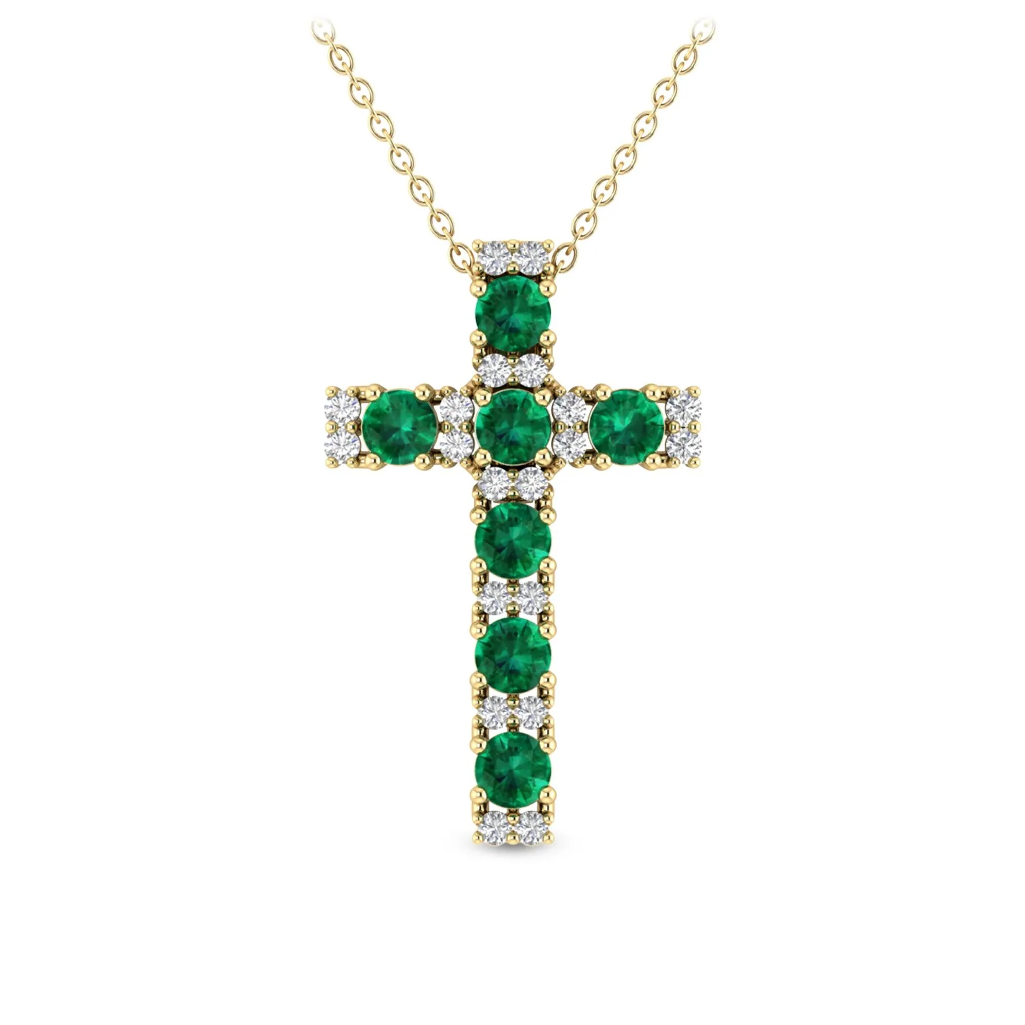 1/10 CT. Tw. Emerald & Diamond Cross Pendant Necklace 10K Yellow Gold Size 18"