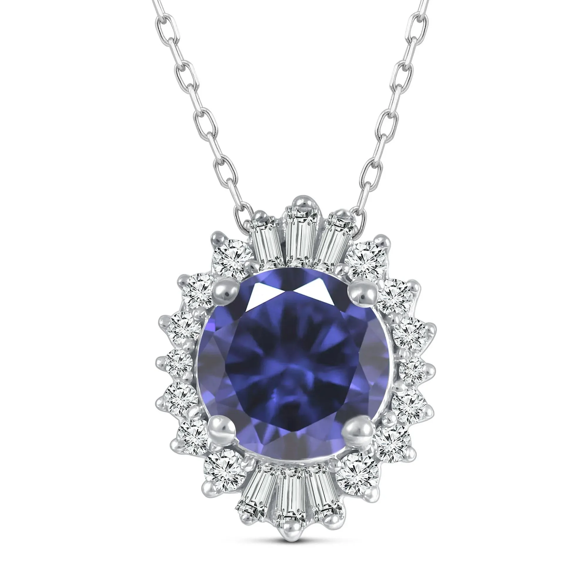 1/7 CT. Tw. Tanzanite & Diamond Halo Pendant Necklace 10K White Gold Size 18"