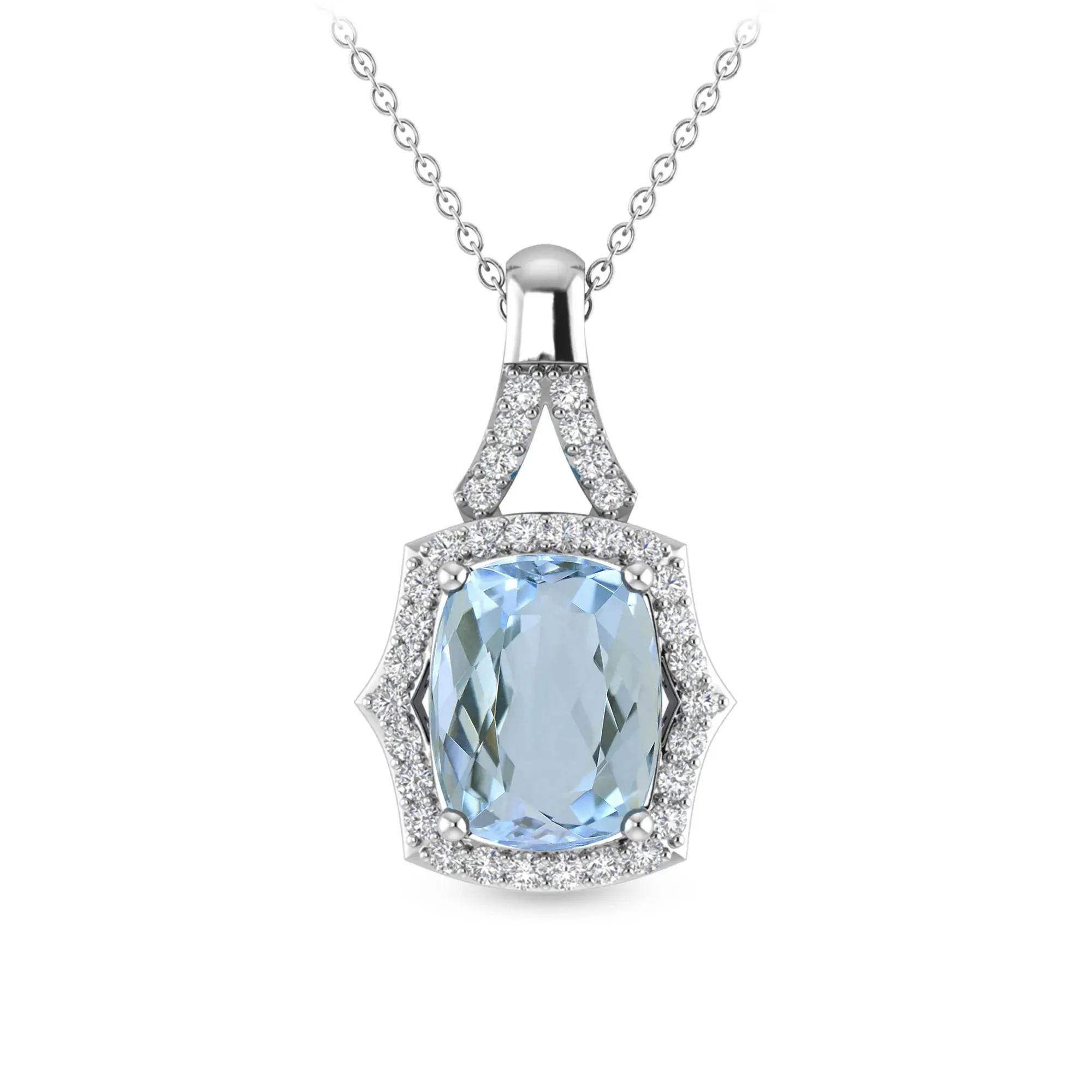 1/5 CT. Tw. Aquamarine & Diamond Pendant Necklace 10K White Gold Size 18"