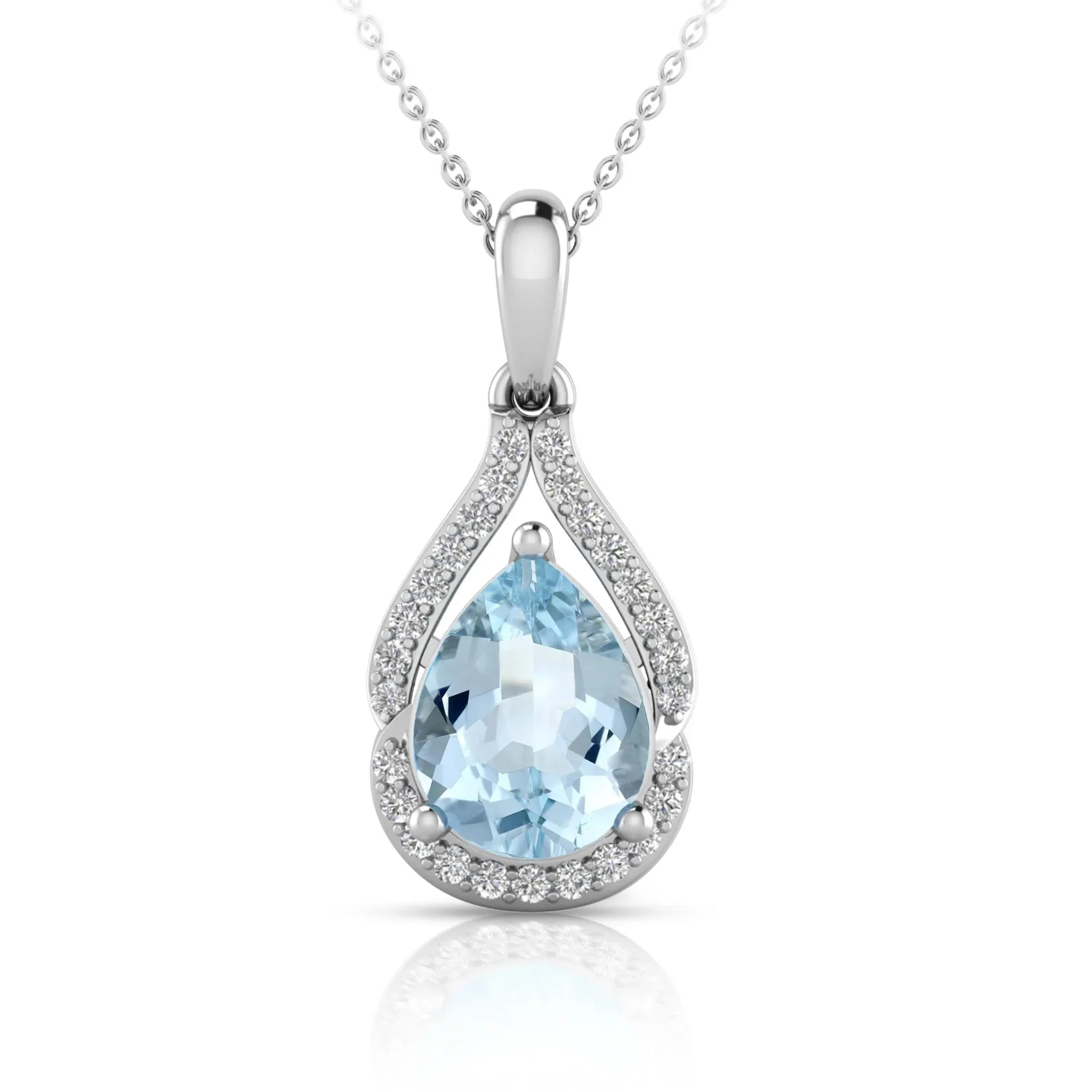 1/7 CT. Tw. Aquamarine & Diamond Pendant Necklace 10K White Gold Size 18"