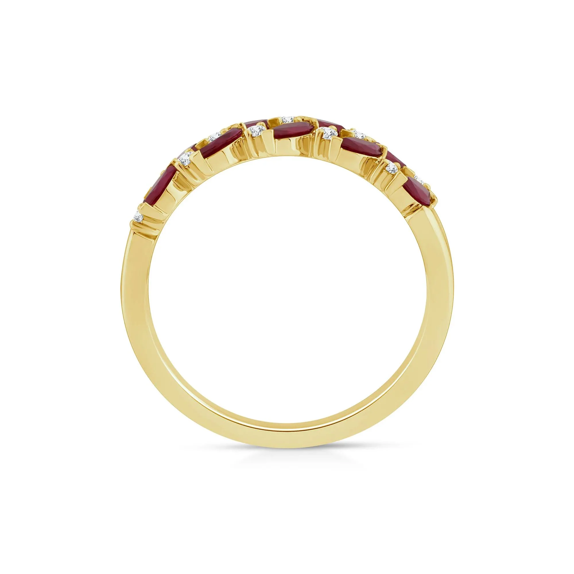 1/8 CT. Tw. Ruby & Diamond Band Ring 10K Yellow Gold Round Brilliant Cut Size 6 - Image 2