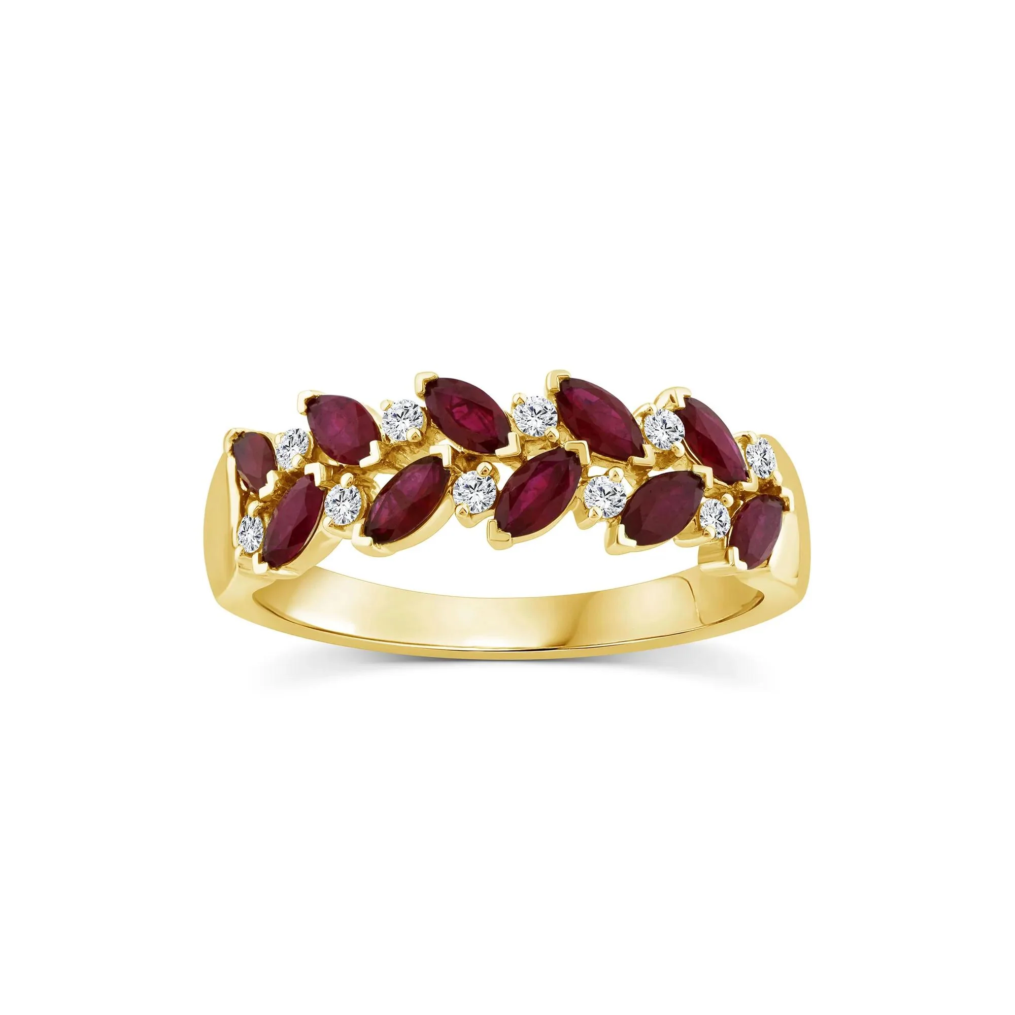 1/8 CT. Tw. Ruby & Diamond Band Ring 10K Yellow Gold Round Brilliant Cut Size 6.5