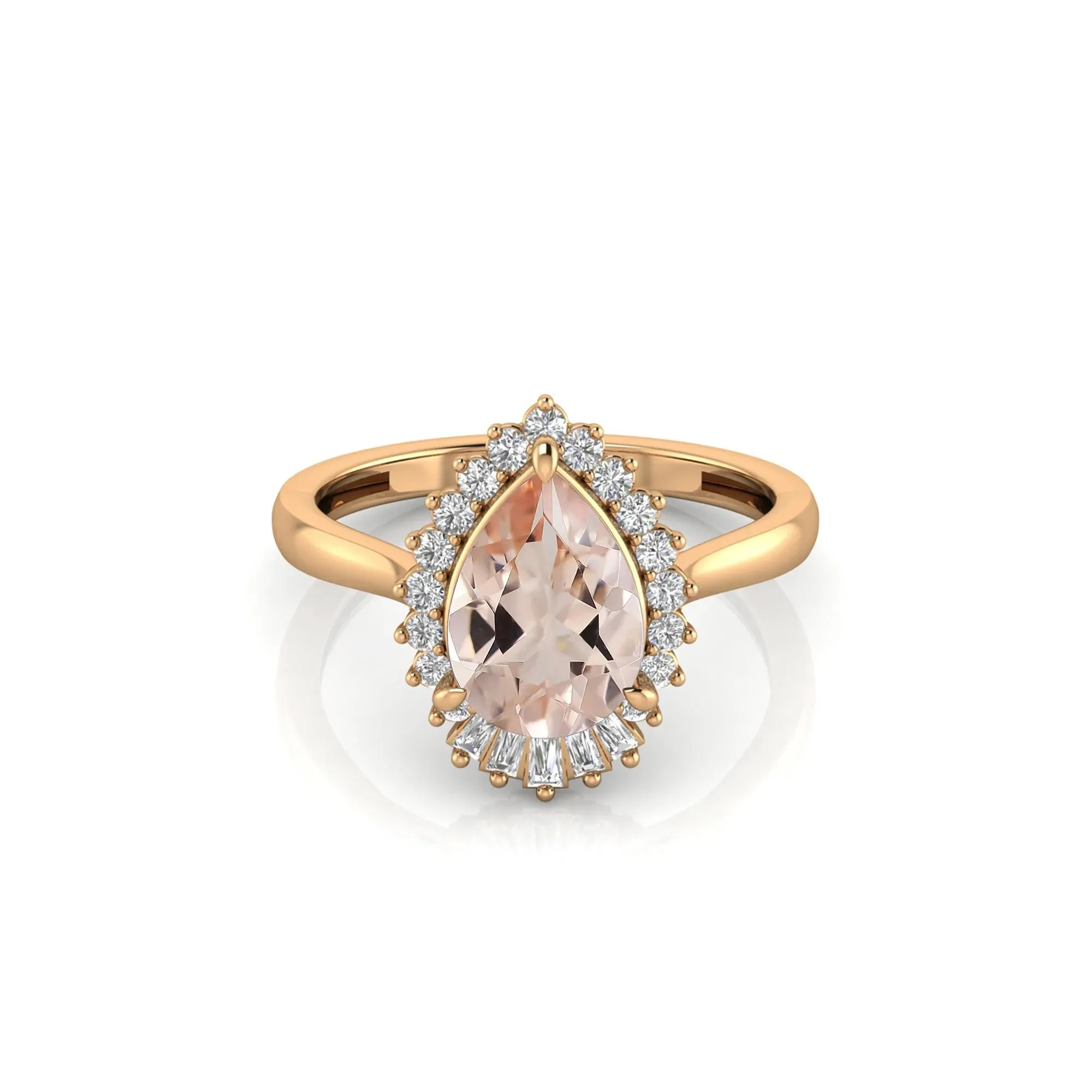 1/5 CT. Tw. Morganite & Diamond Halo Ring 10K Rose Gold Round Brilliant Cut Size 6