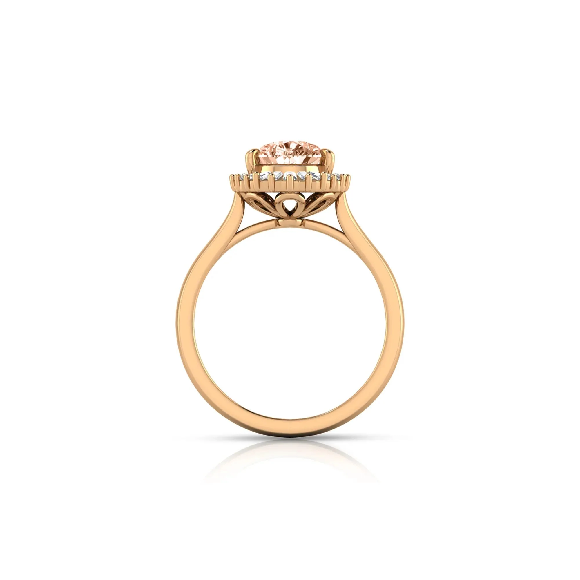 1/5 CT. Tw. Morganite & Diamond Halo Ring 10K Rose Gold Round Brilliant Cut Size 6.5 - Image 2
