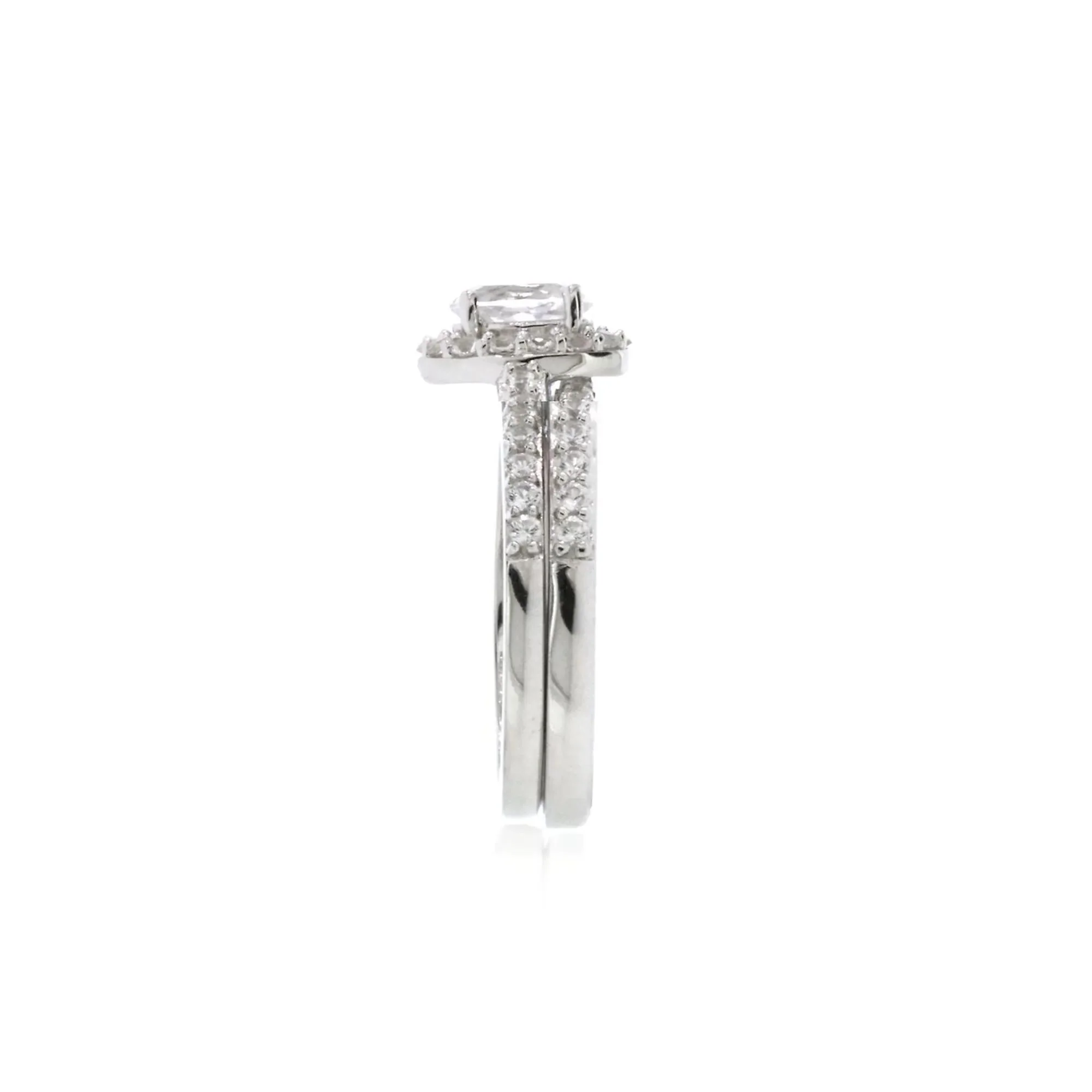 Lab Created White Sapphire Ring Set .925 Sterling Silver Size 6 - Image 2