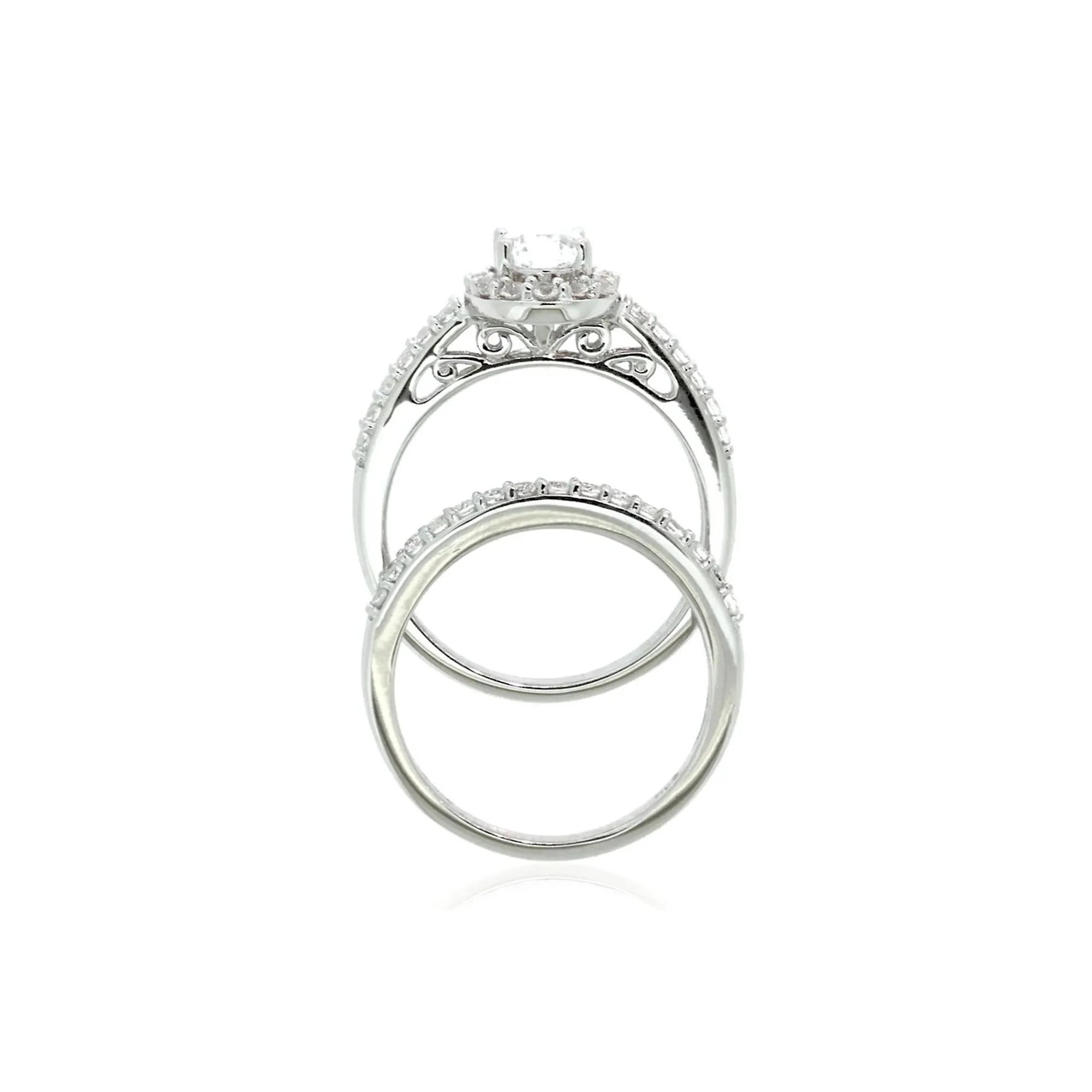 Lab Created White Sapphire Ring Set .925 Sterling Silver Size 7 - Image 3