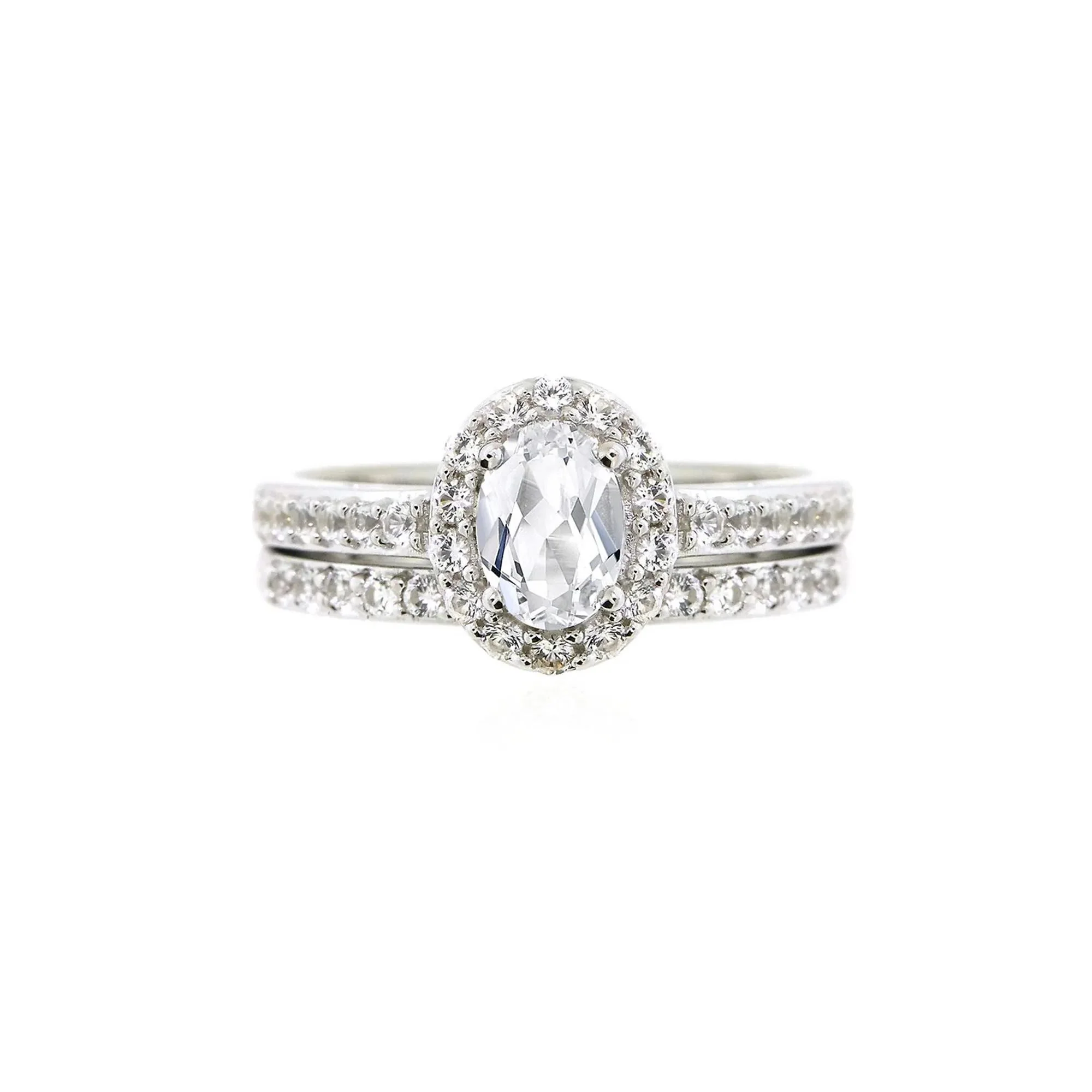Lab Created White Sapphire Ring Set .925 Sterling Silver Size 8