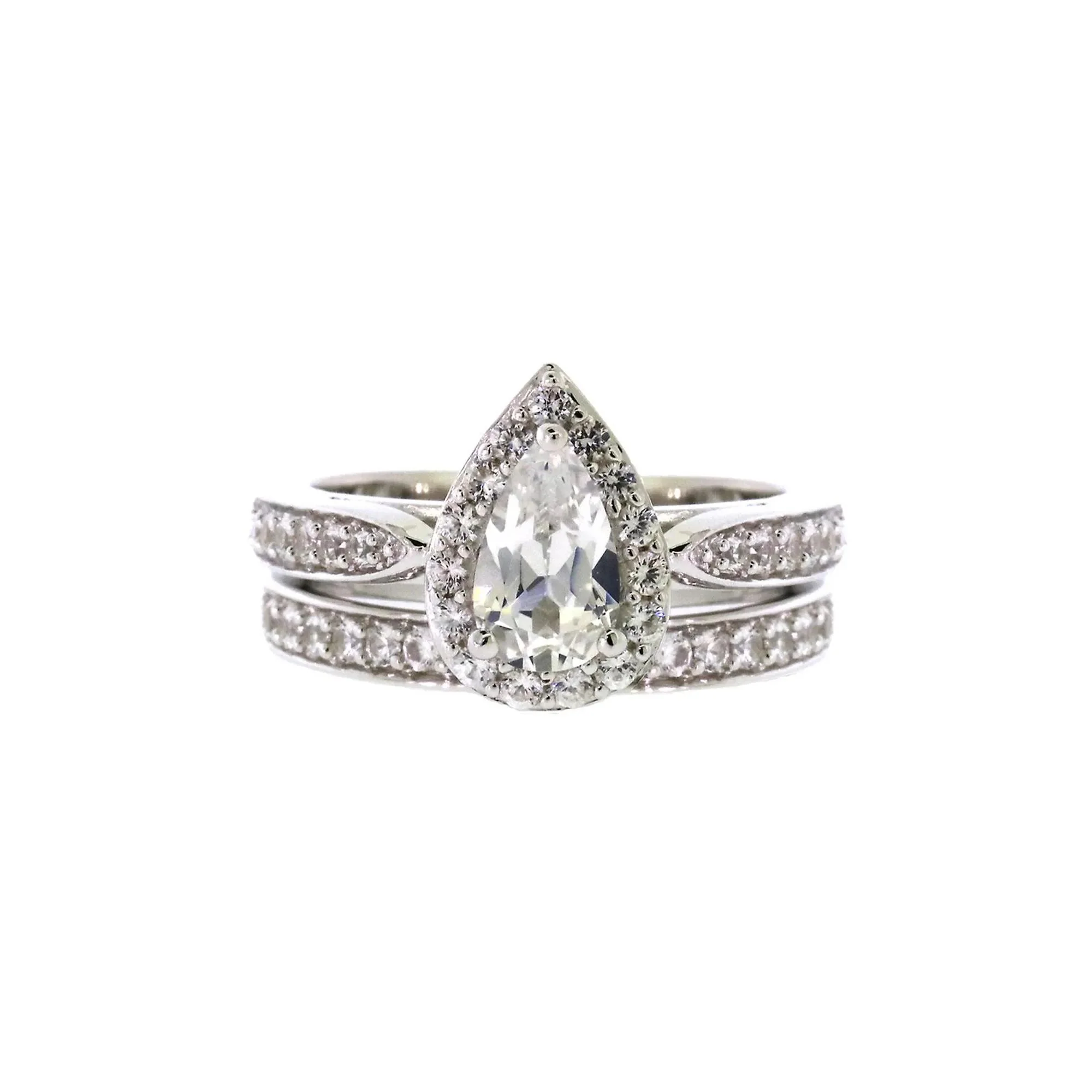 Lab Created White Sapphire Ring Set .925 Sterling Silver Size 8