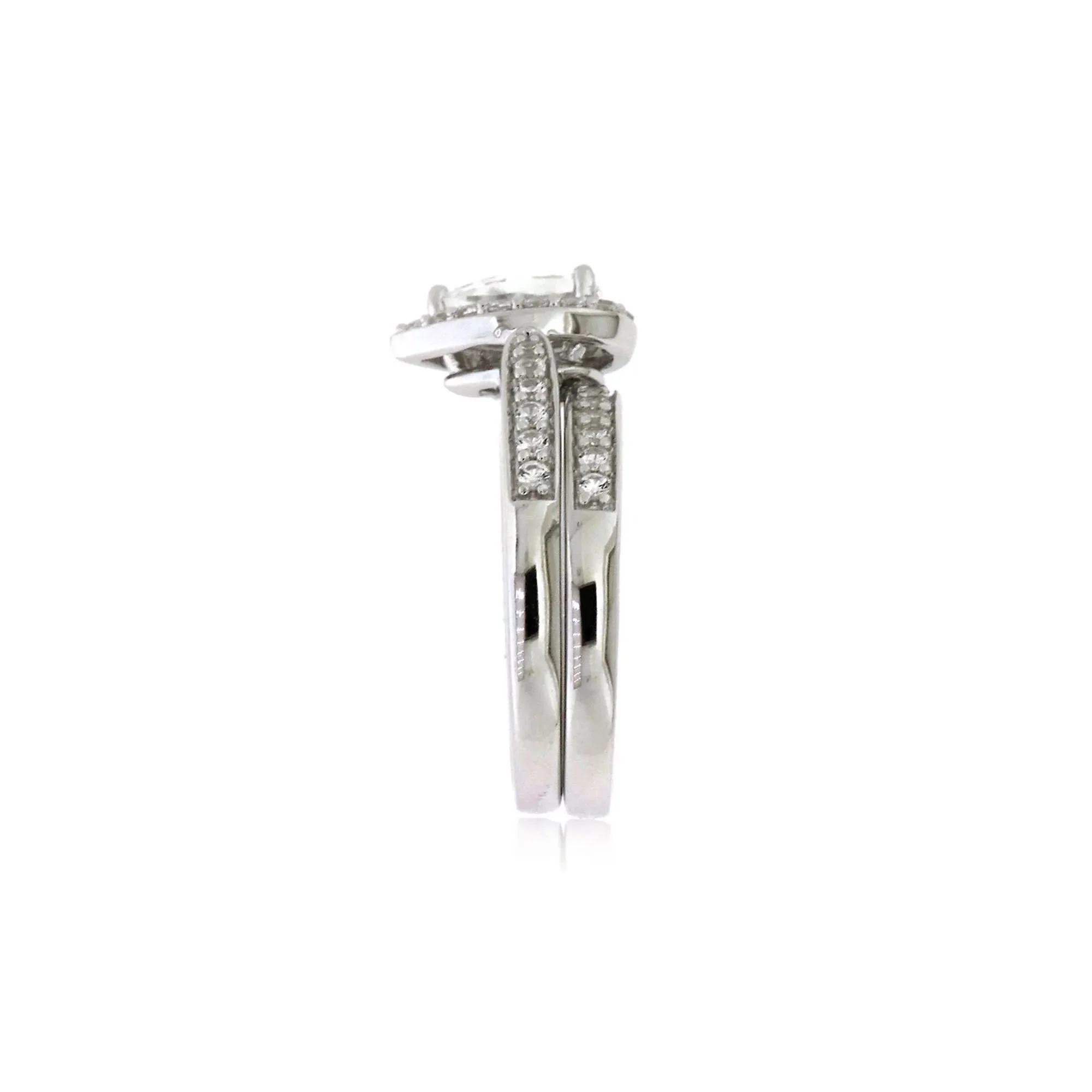 Lab Created White Sapphire Ring Set .925 Sterling Silver Size 8 - Image 2