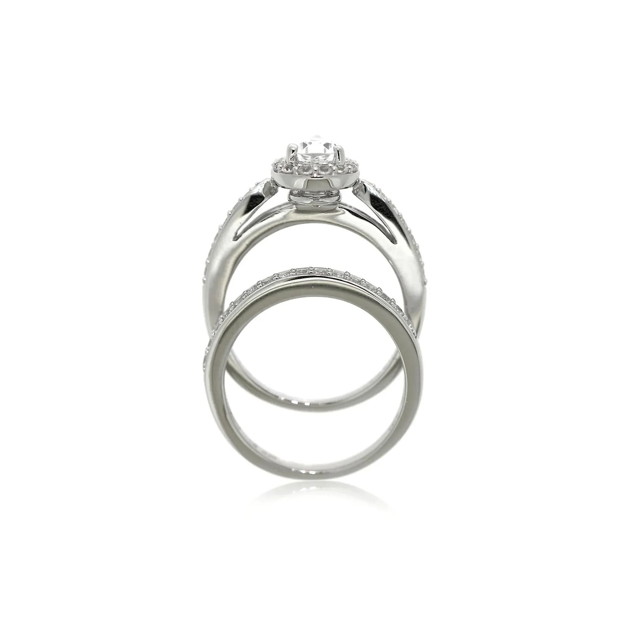 Lab Created White Sapphire Ring Set .925 Sterling Silver Size 8 - Image 3