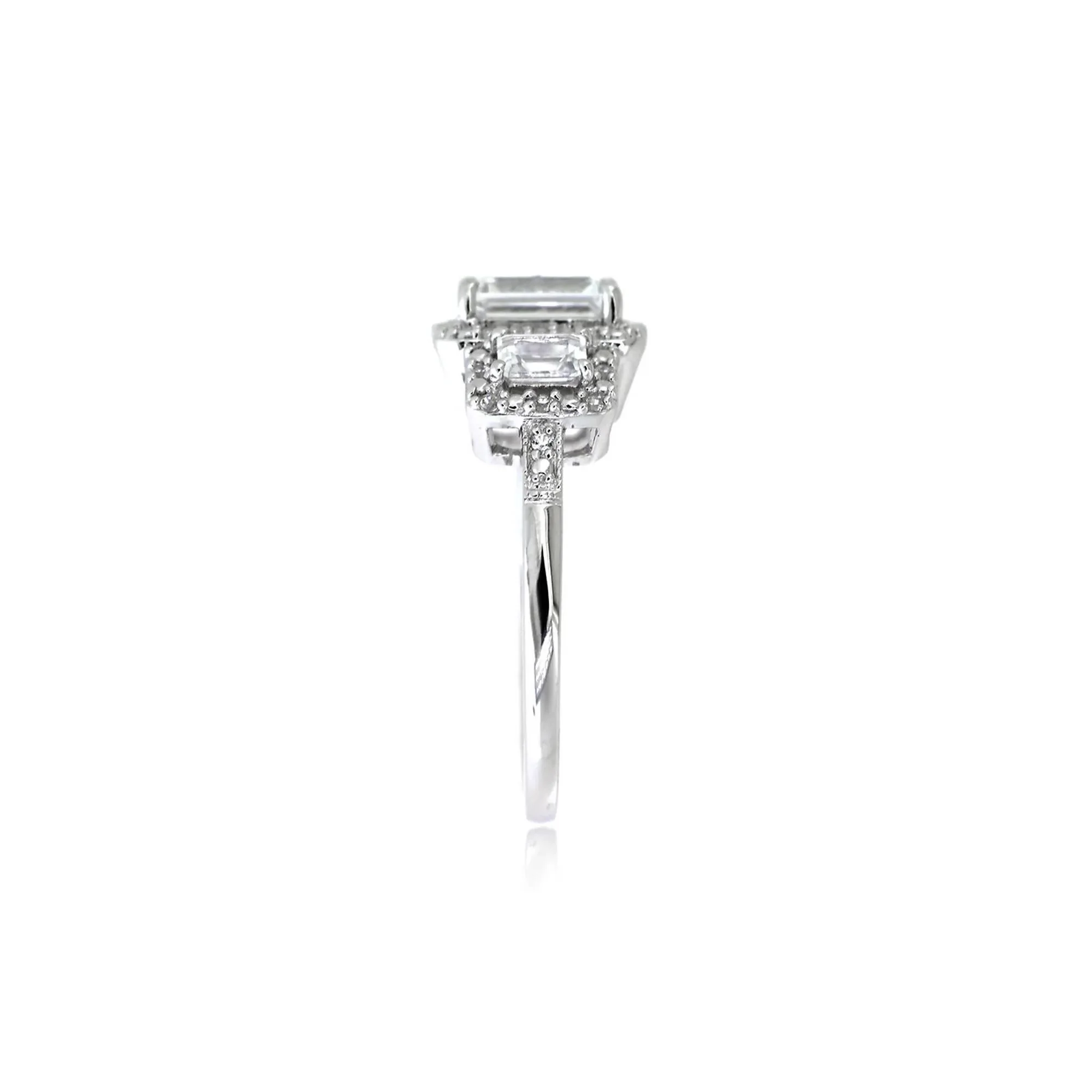 Lab Created White Sapphire Three-Stone Ring .925 Sterling Silver Size 6 - Image 2