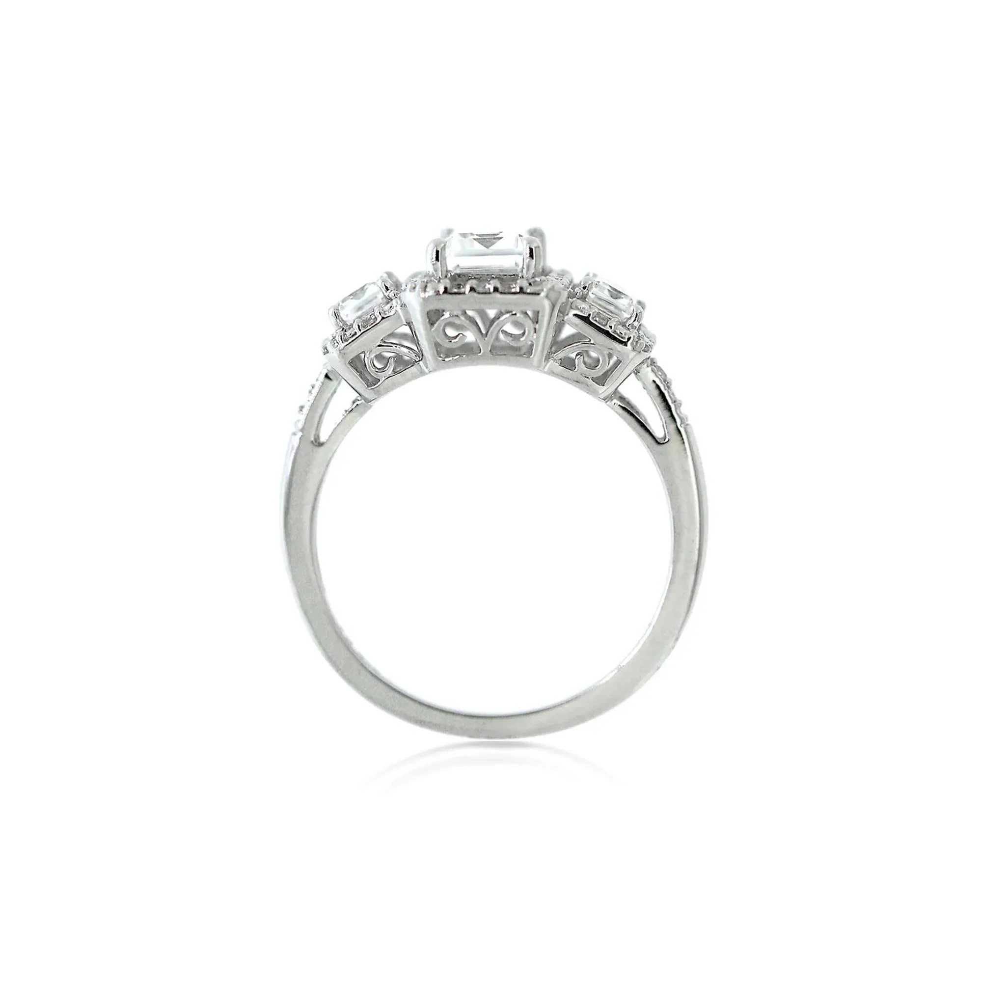 Lab Created White Sapphire Three-Stone Ring .925 Sterling Silver Size 7 - Image 3
