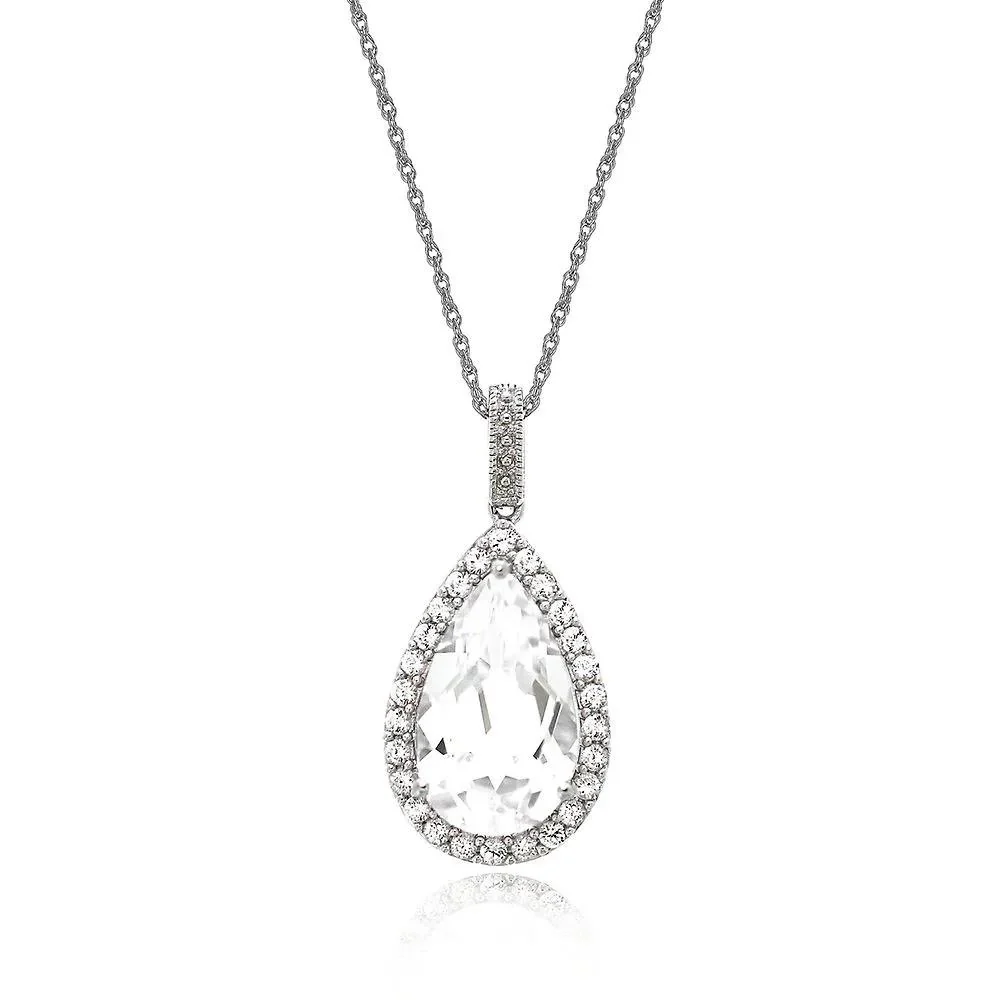 Lab Created White Sapphire Pendant Necklace .925 Sterling Silver Size 18"