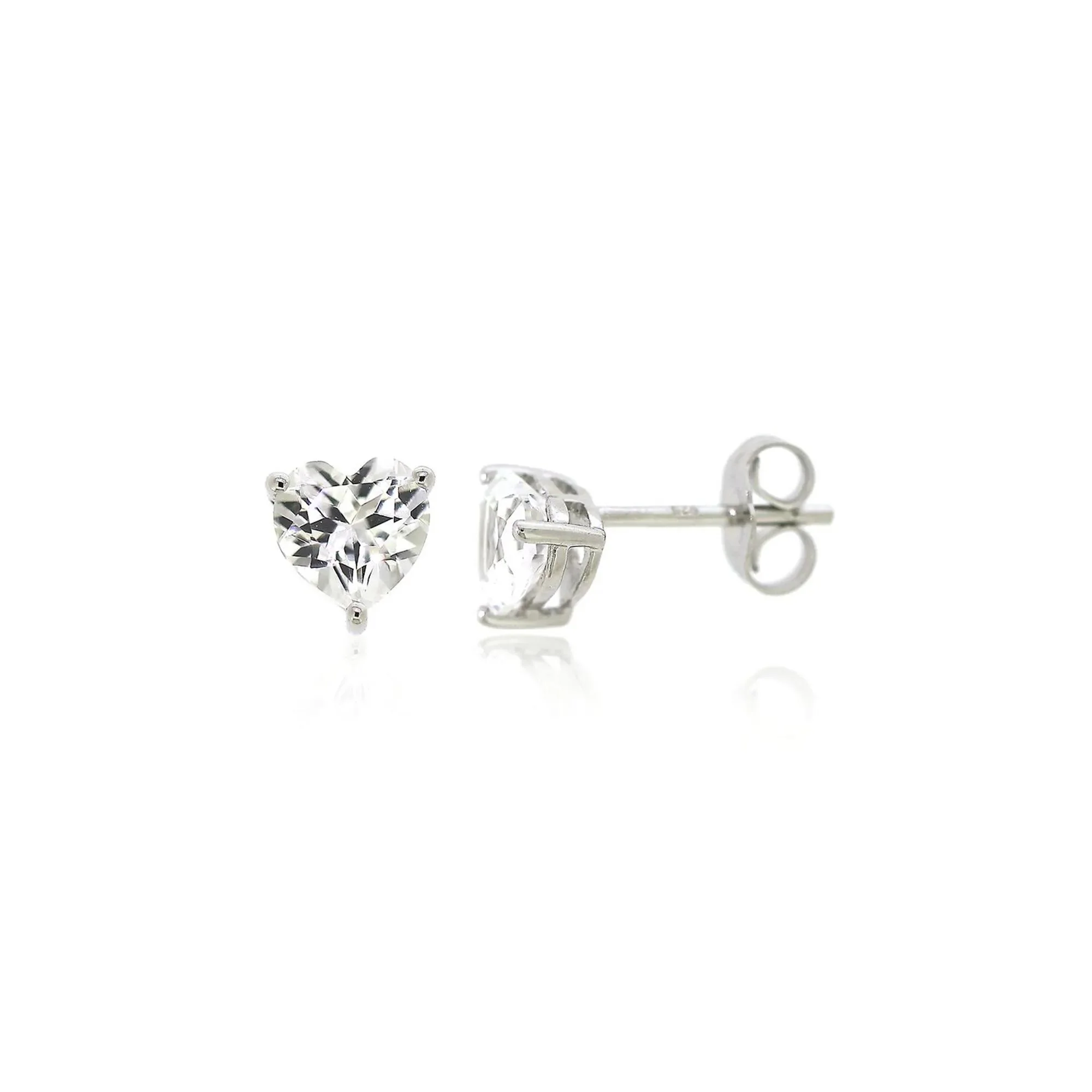 Lab Created White Sapphire Heart Stud Earrings .925 Sterling Silver Size 6.00mm