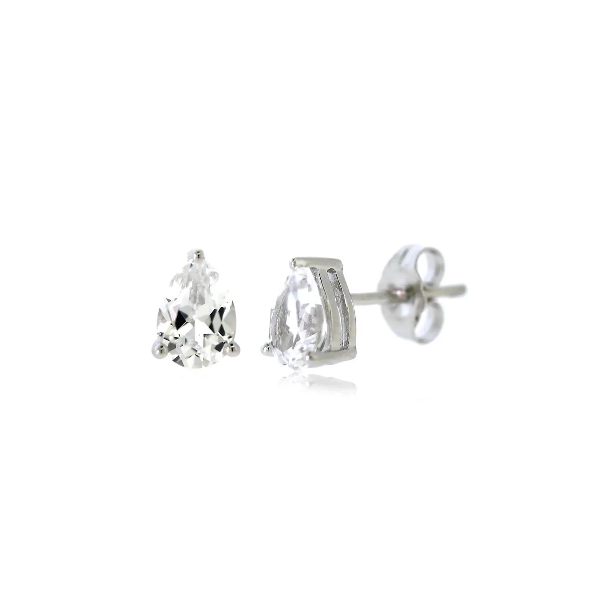 Lab Created White Sapphire Pear Shaped Stud Earrings .925 Sterling Silver Size 5.00mm