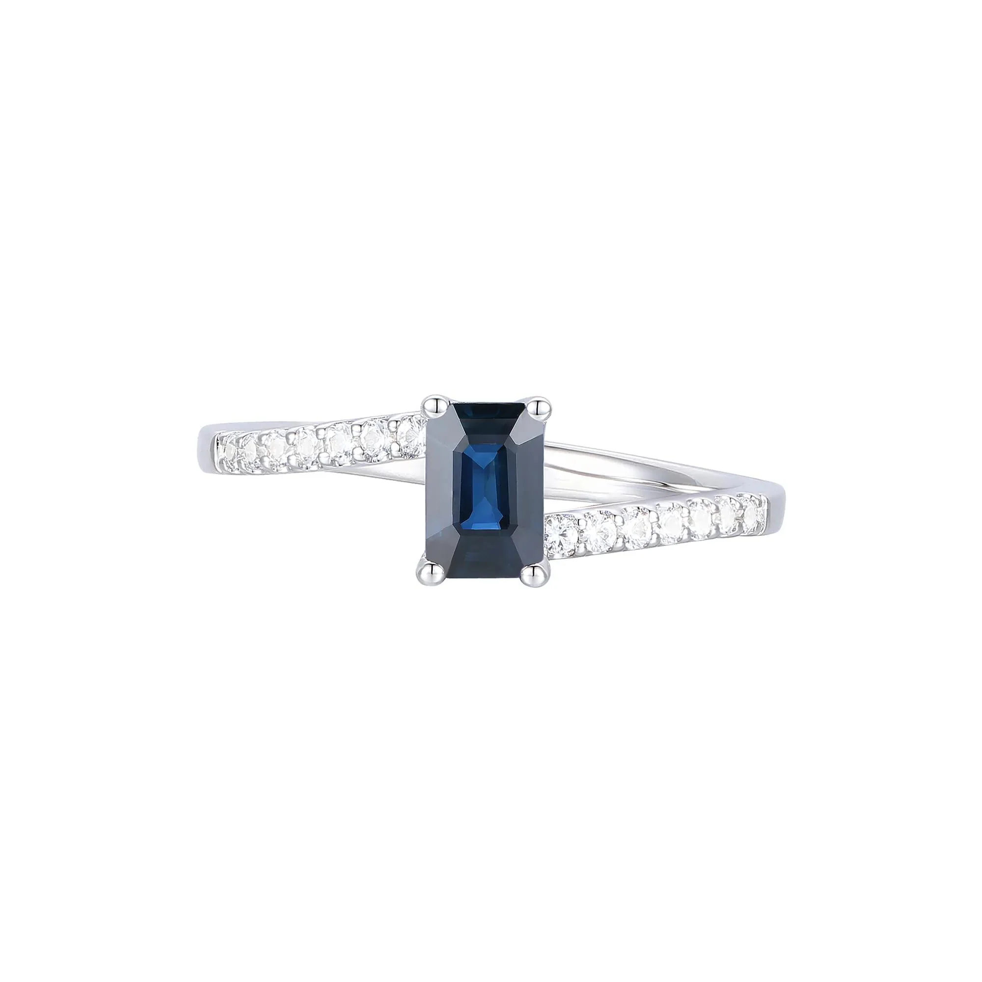 1/7 CT. Tw. Blue Sapphire and Diamond Bypass Ring 10K White Gold Size 9 1mm