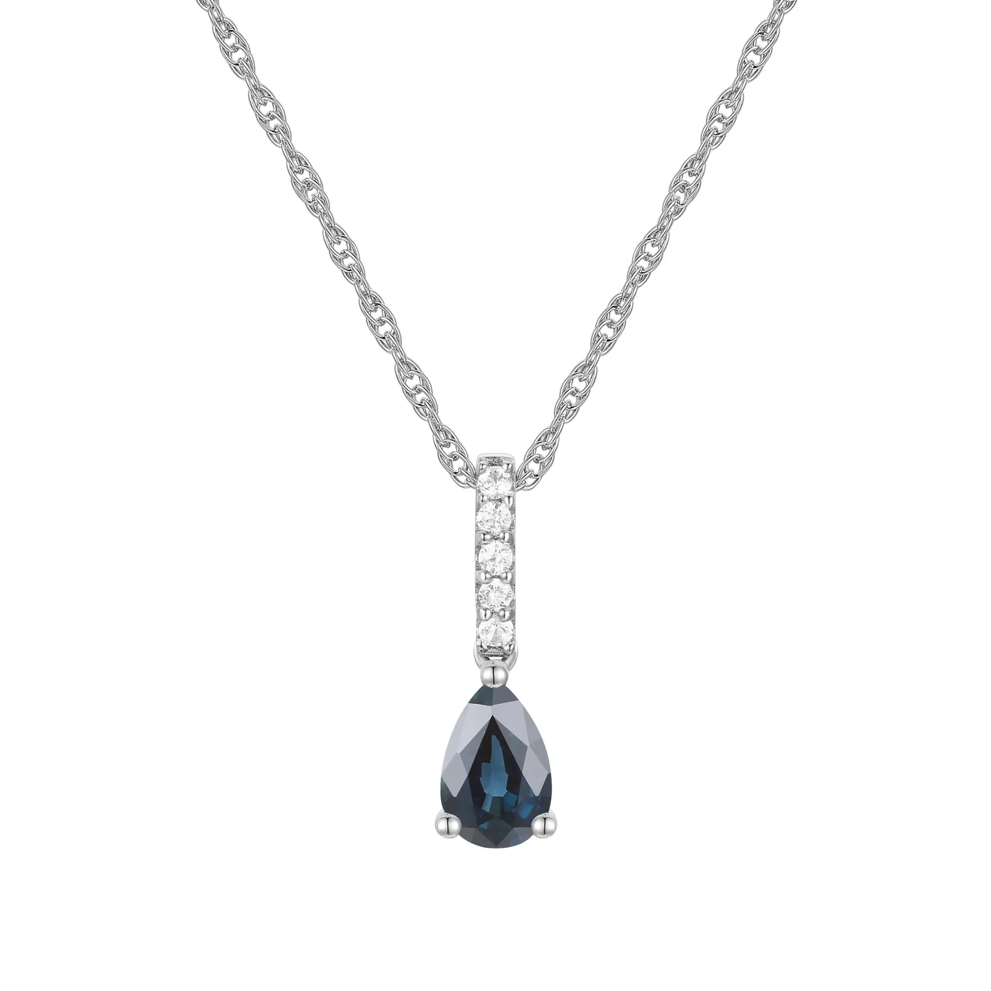 Blue Sapphire and Diamond Accent Drop Pendant Necklace 10K White Gold Size 18"