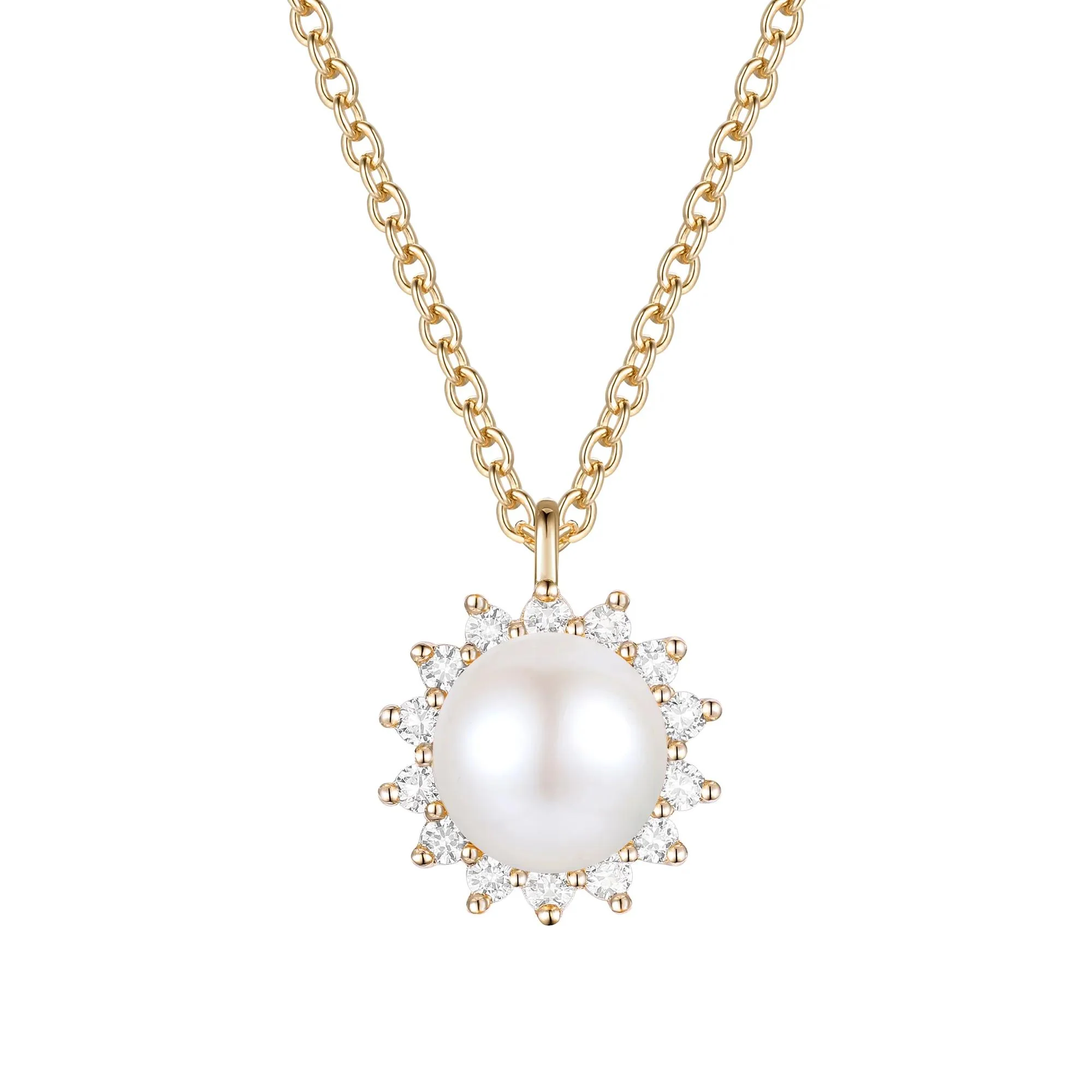 1/5 CT. Tw. Freshwater Cultured Pearl and Diamond Halo Necklace 10K Yellow Gold Size 18"