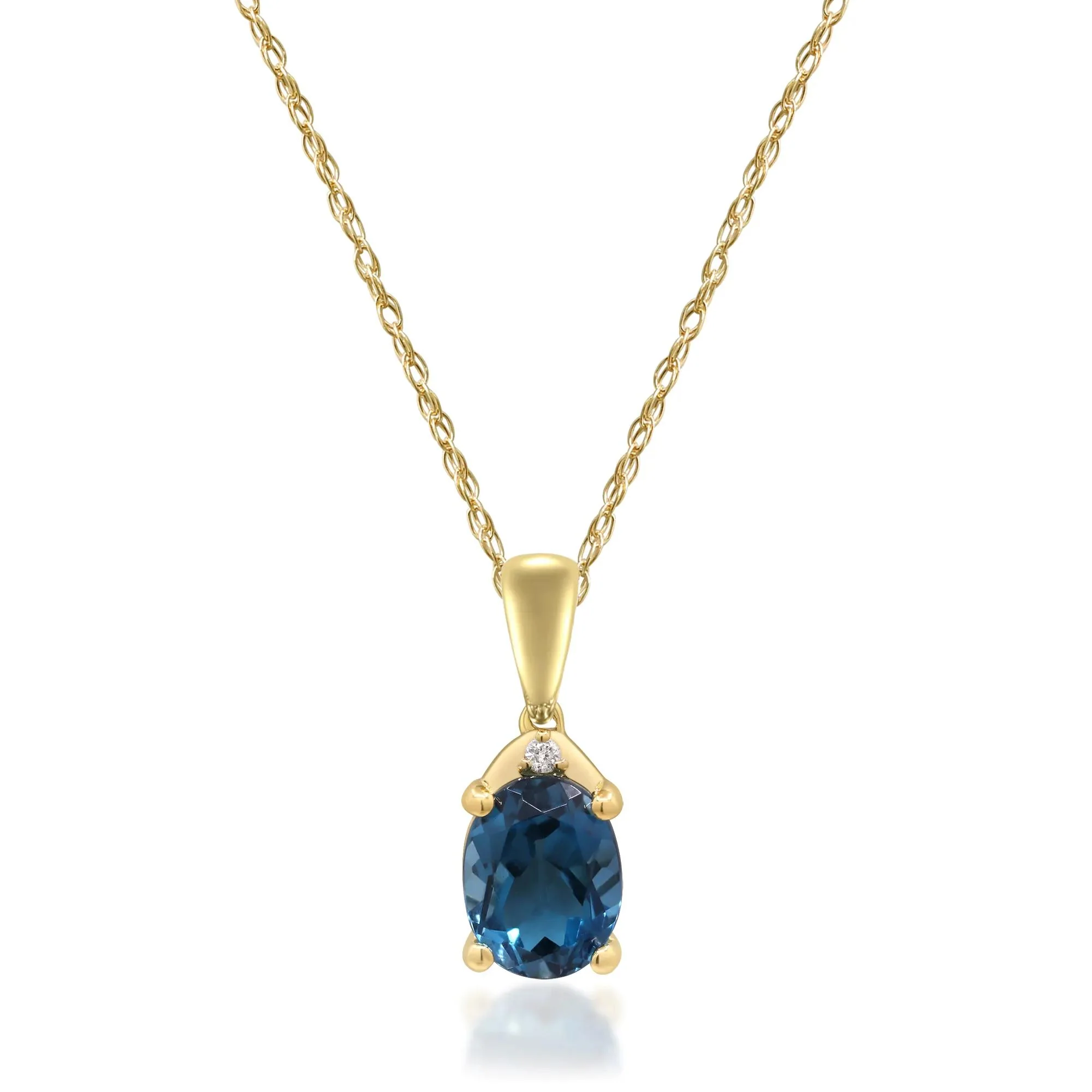 London Blue Topaz and Diamond Accent Necklace 10K Yellow Gold Size 18"
