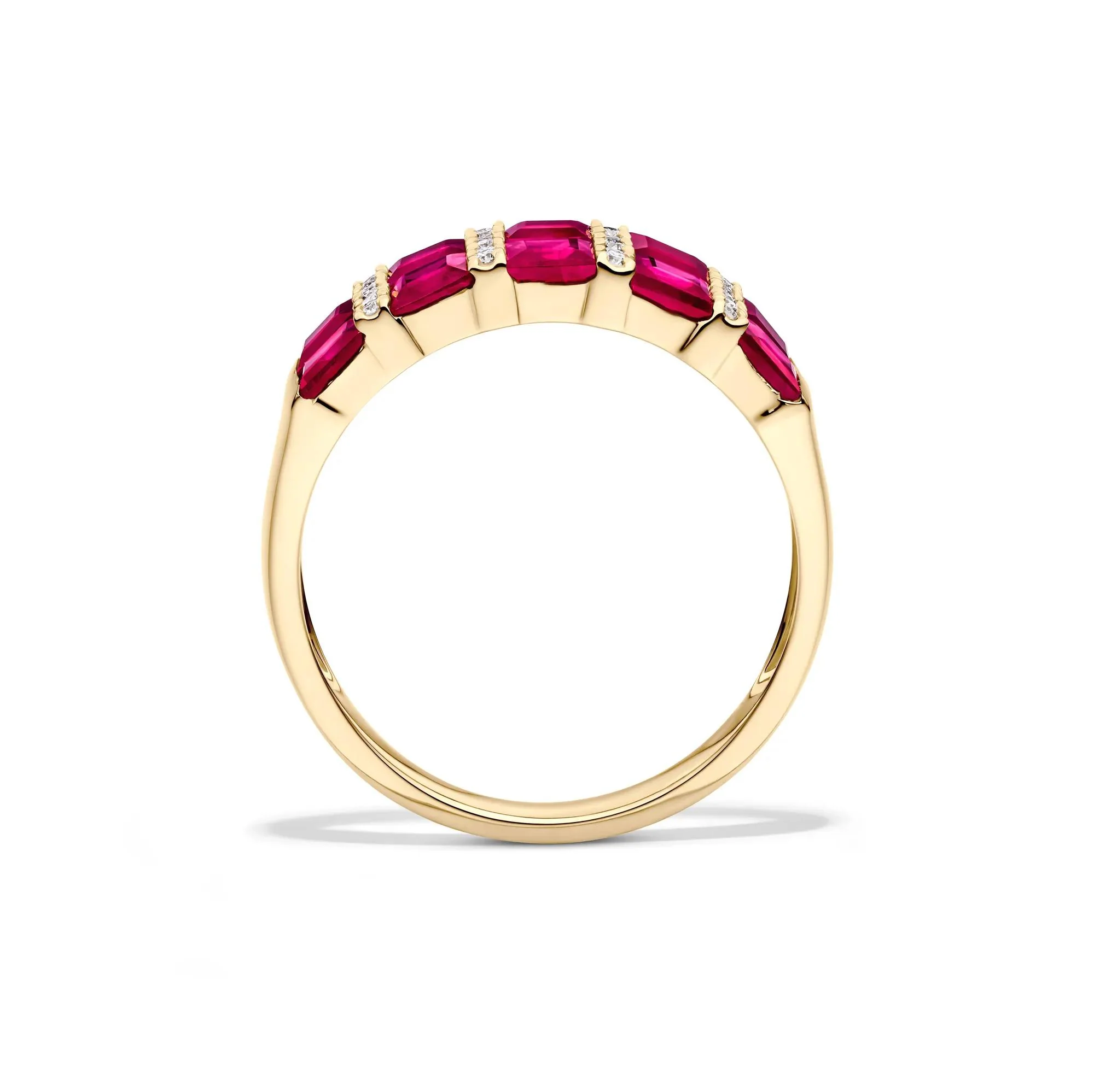 Ruby and Diamond Accent Band Ring 10K Yellow Gold Size 8 2mm - Image 2