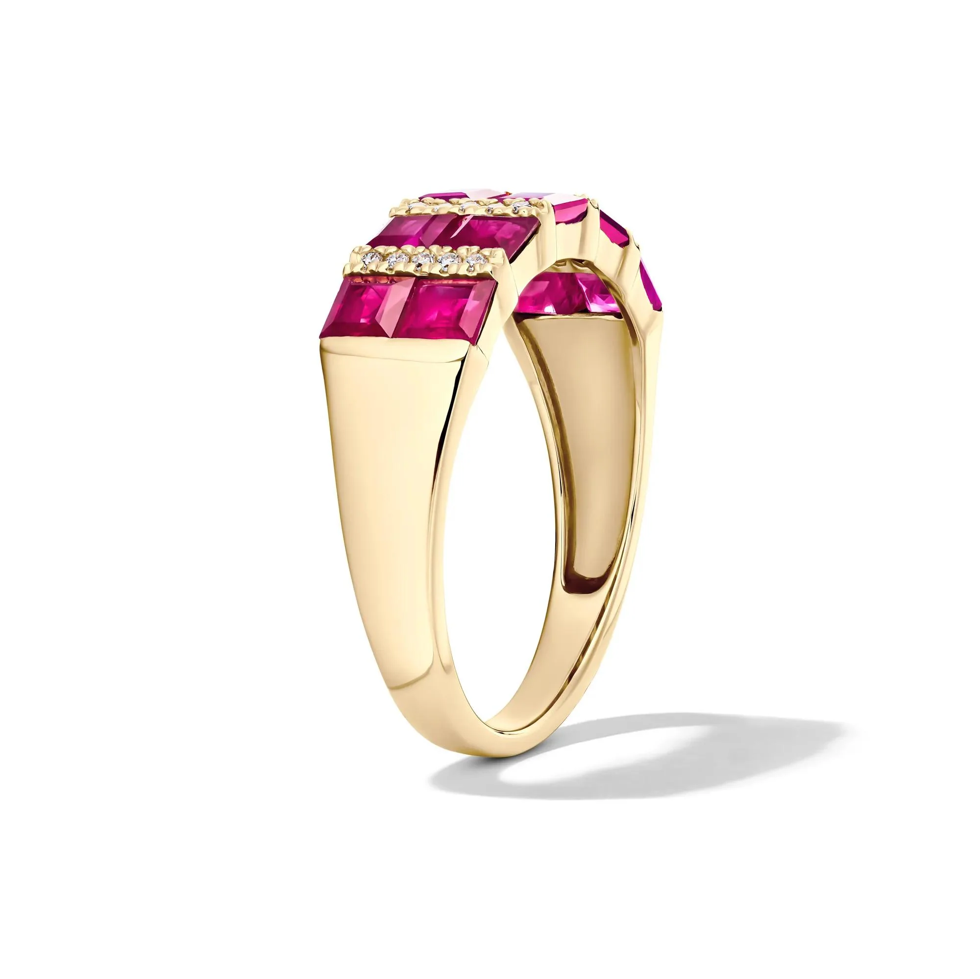 Ruby and Diamond Accent Band Ring 10K Yellow Gold Size 8 2mm - Image 3