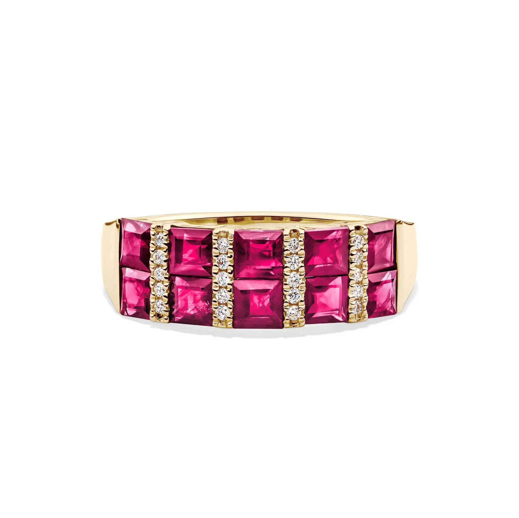 Ruby and Diamond Accent Band Ring 10K Yellow Gold Size 9 2mm