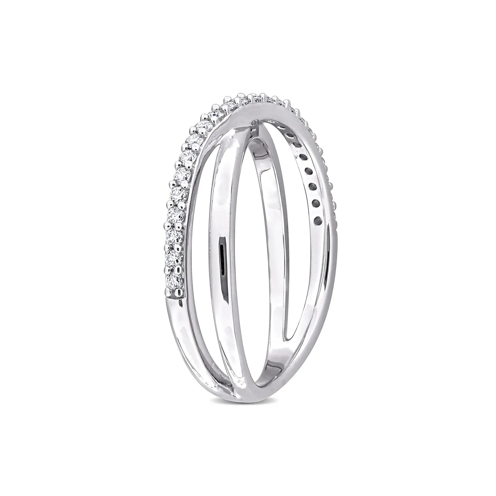 Lab-Created Moissanite Bypass Ring .925 Sterling Silver Round Brilliant Cut White Size 5 6mm - Image 3