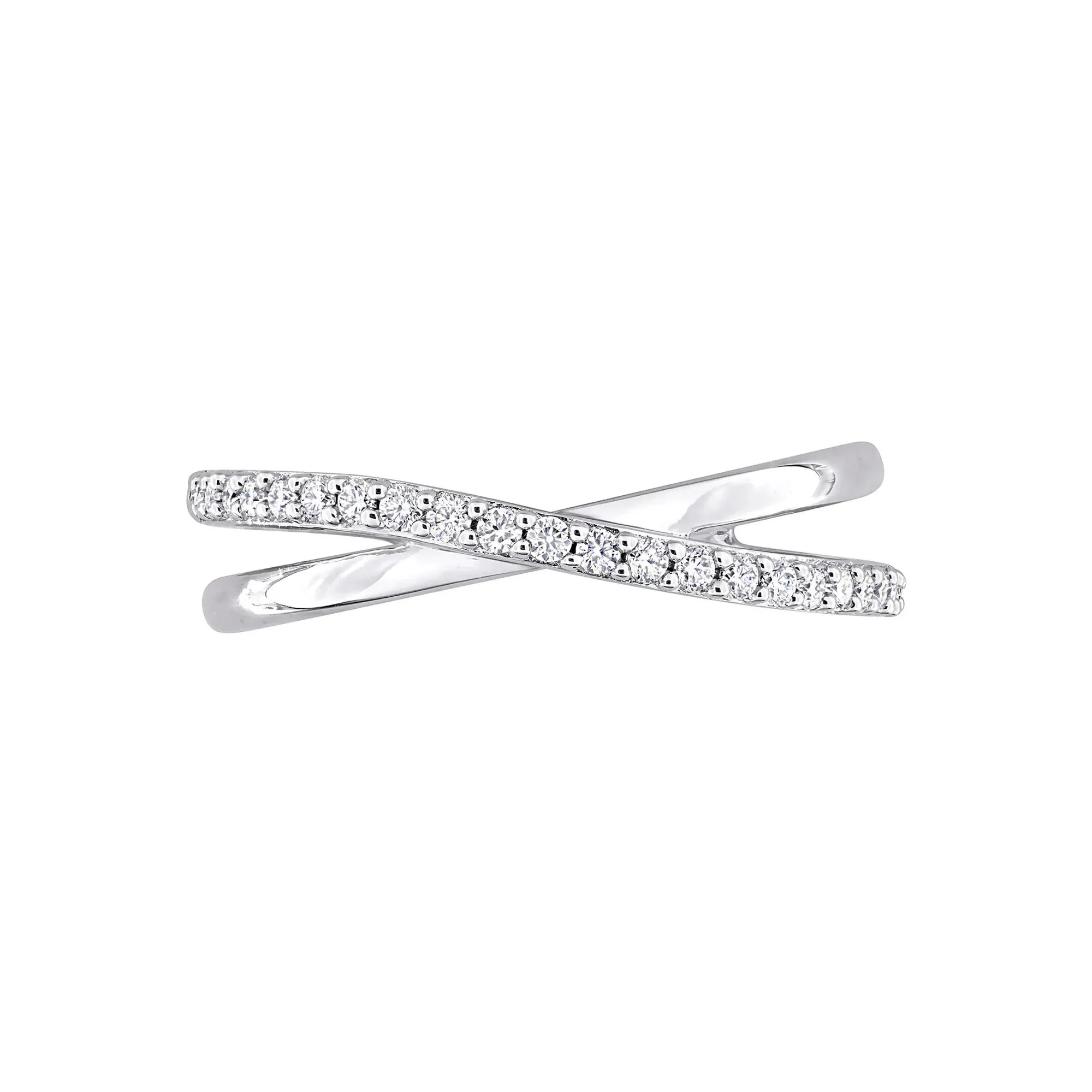 Lab-Created Moissanite Bypass Ring .925 Sterling Silver Round Brilliant Cut White Size 8 6mm