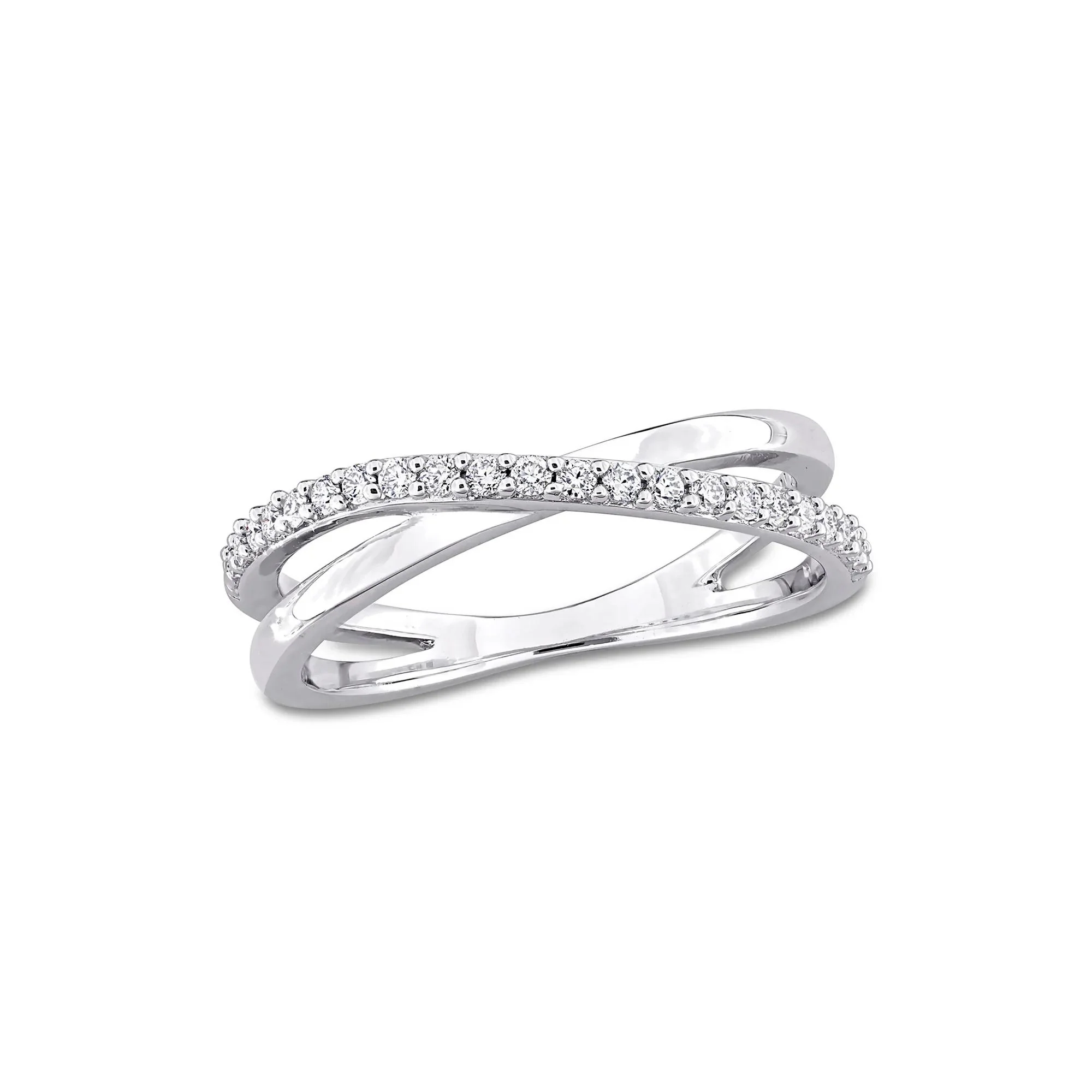 Lab-Created Moissanite Bypass Ring .925 Sterling Silver Round Brilliant Cut White Size 8 6mm - Image 4
