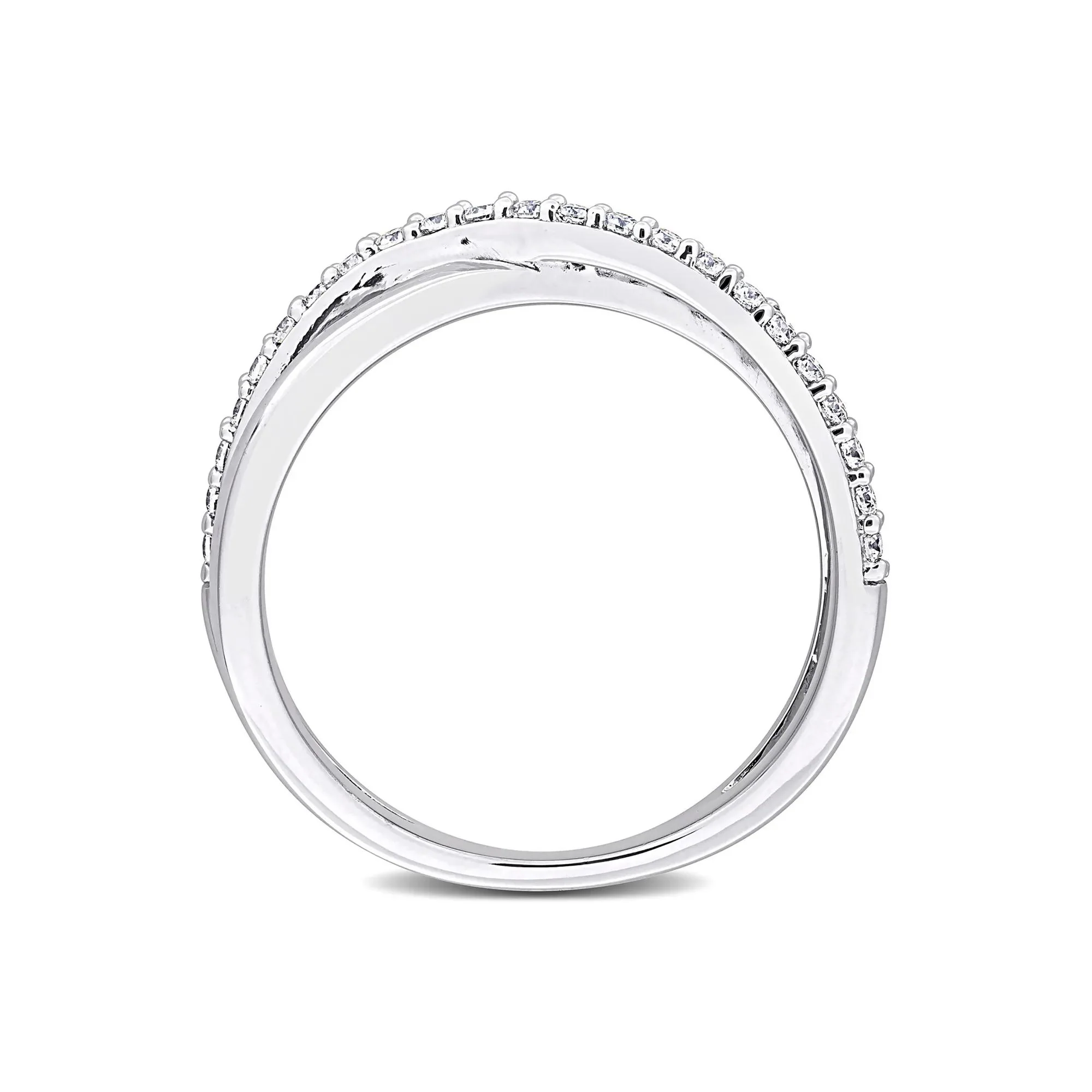 Lab-Created Moissanite Bypass Ring .925 Sterling Silver Round Brilliant Cut White Size 9 6mm - Image 2