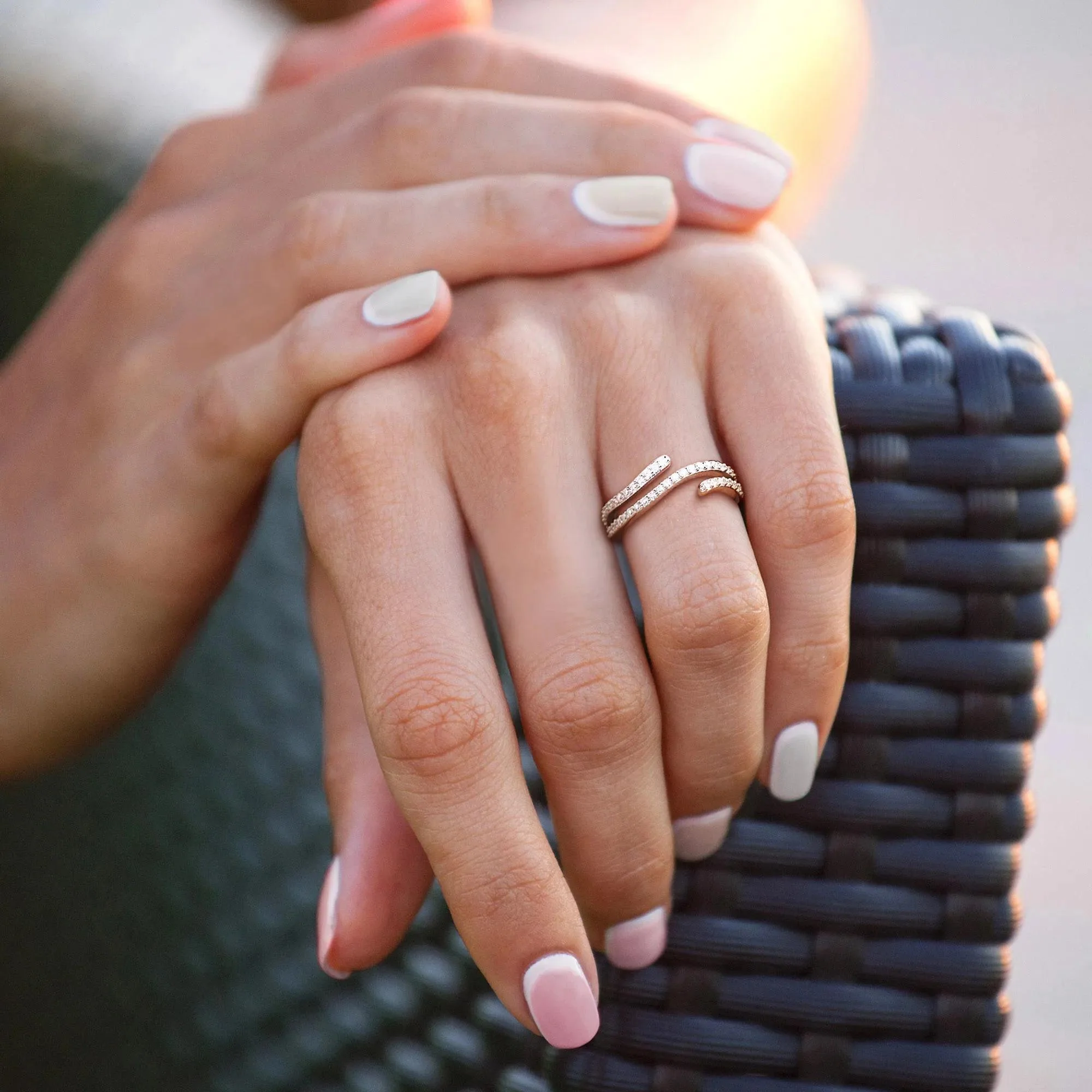 Lab-Created Moissanite Open Bypass Ring .925 Sterling Silver Round Brilliant Cut White Size 6 10mm - Image 4