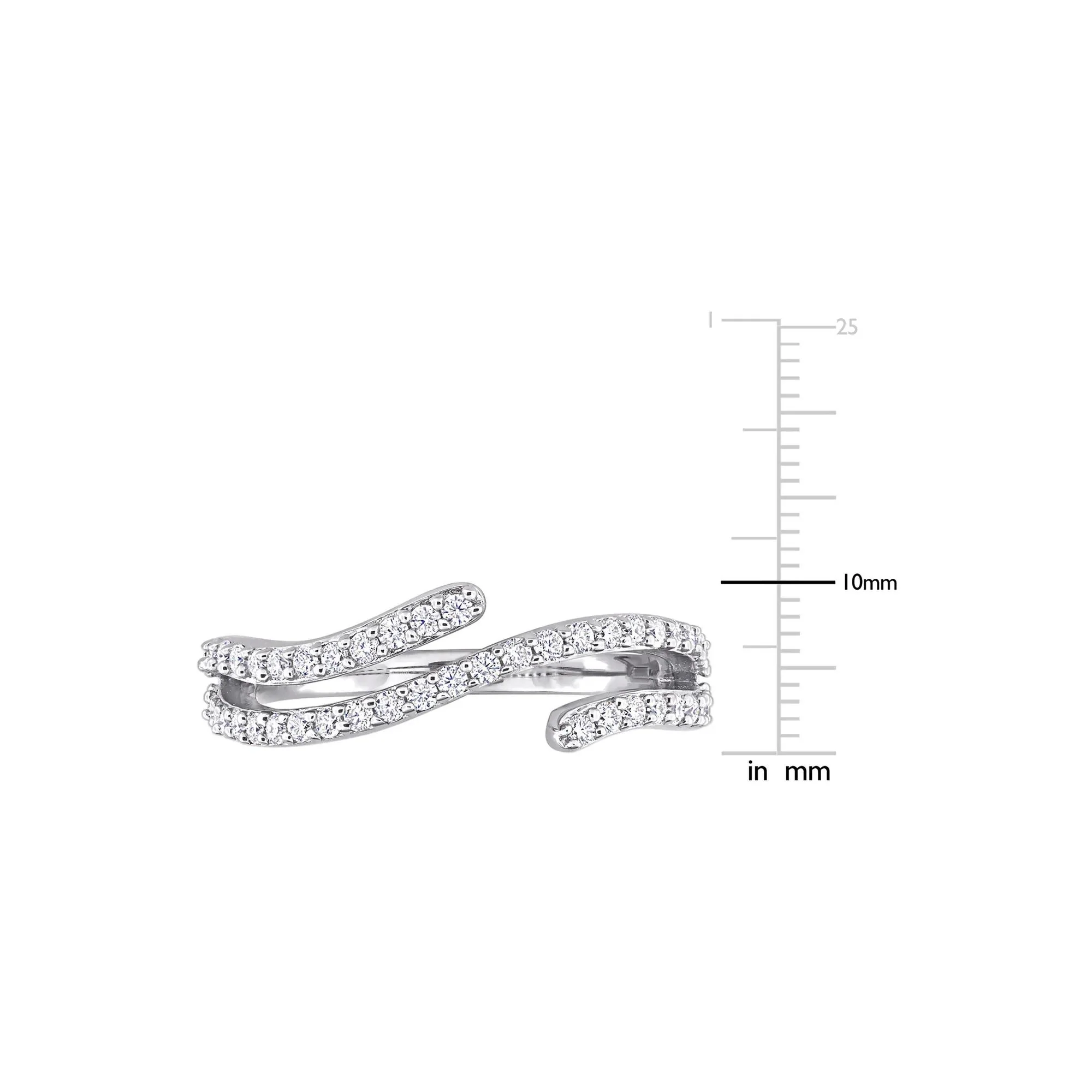Lab-Created Moissanite Open Bypass Ring .925 Sterling Silver Round Brilliant Cut White Size 7 10mm - Image 6