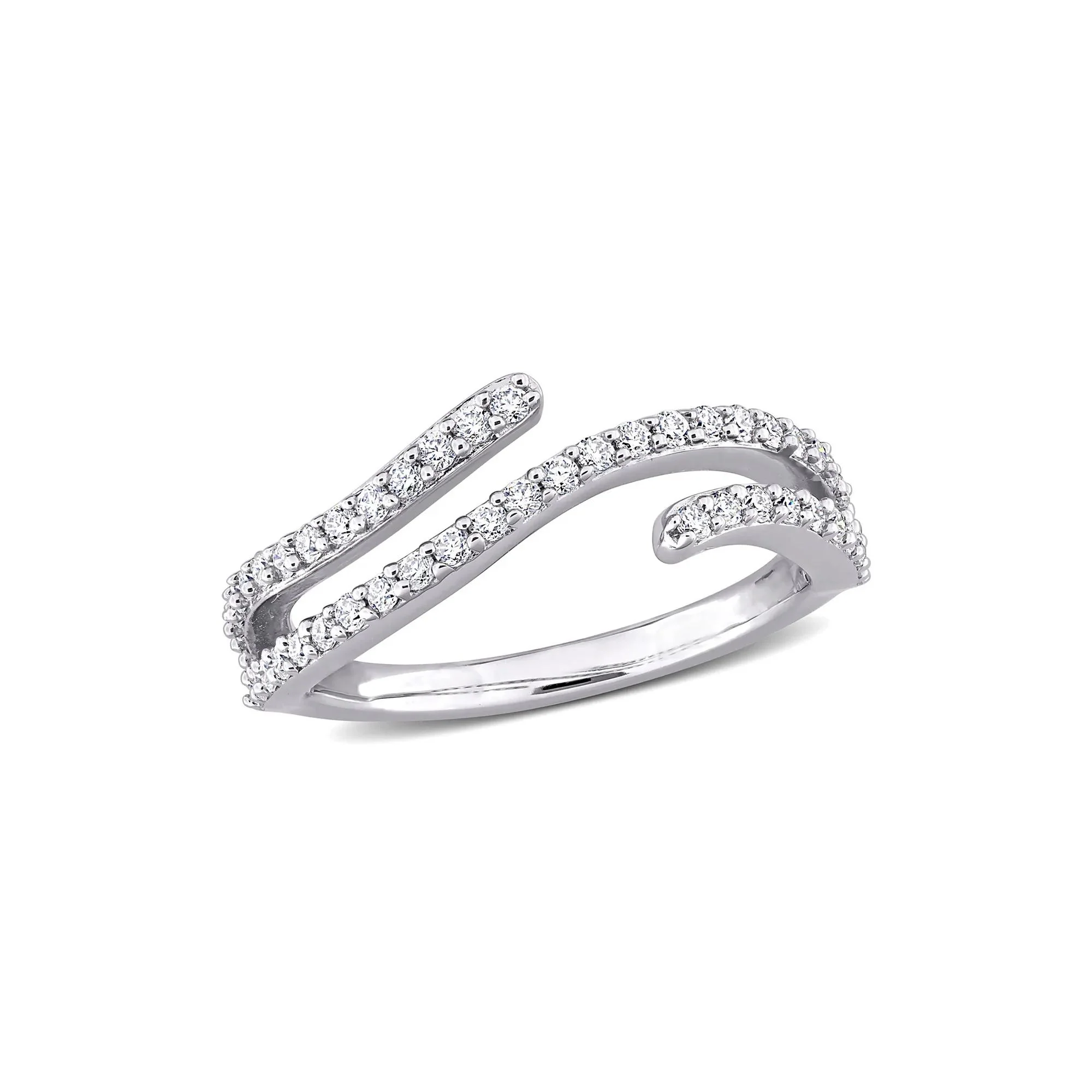 Lab-Created Moissanite Open Bypass Ring .925 Sterling Silver Round Brilliant Cut White Size 7 10mm - Image 7