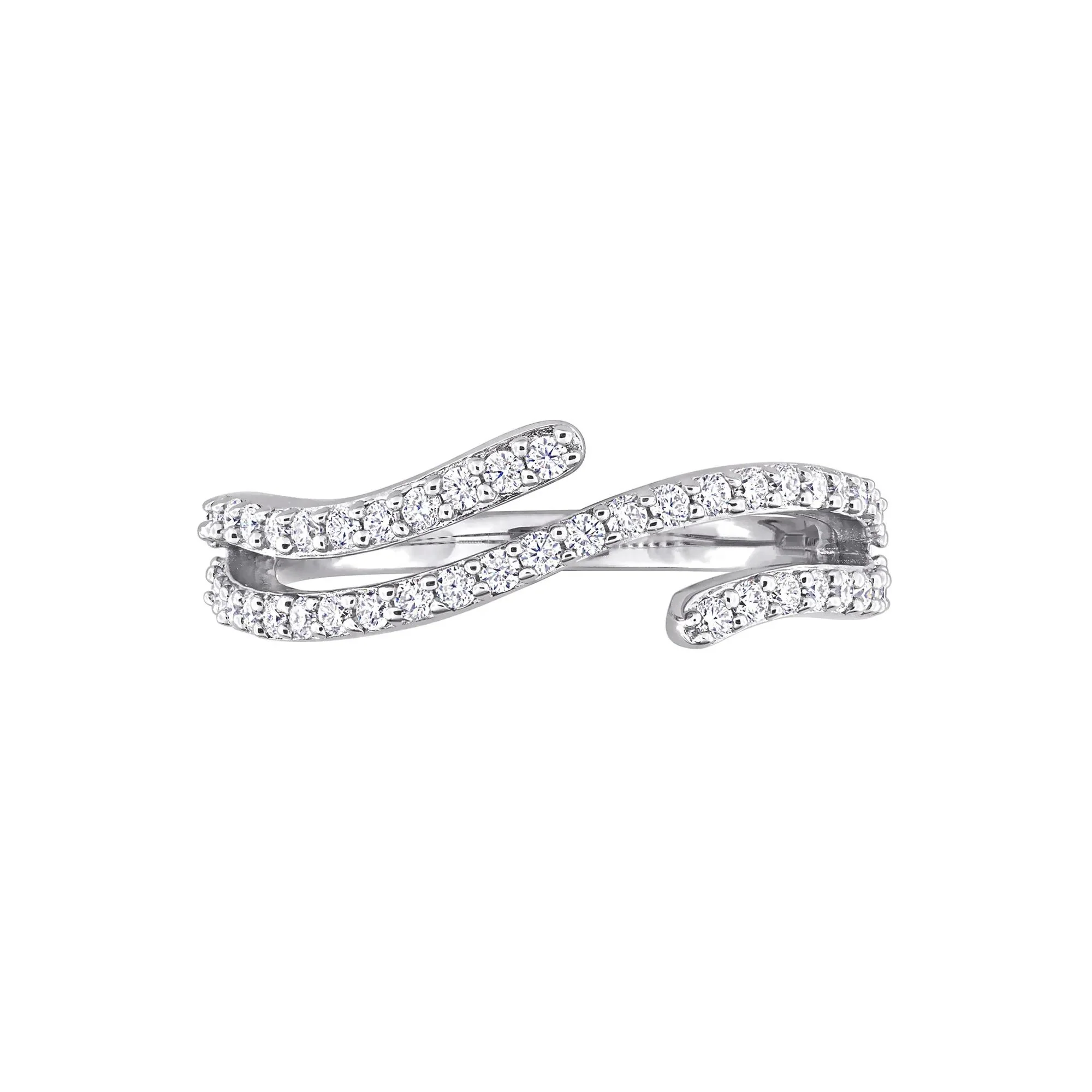 Lab-Created Moissanite Open Bypass Ring .925 Sterling Silver Round Brilliant Cut White Size 8 10mm