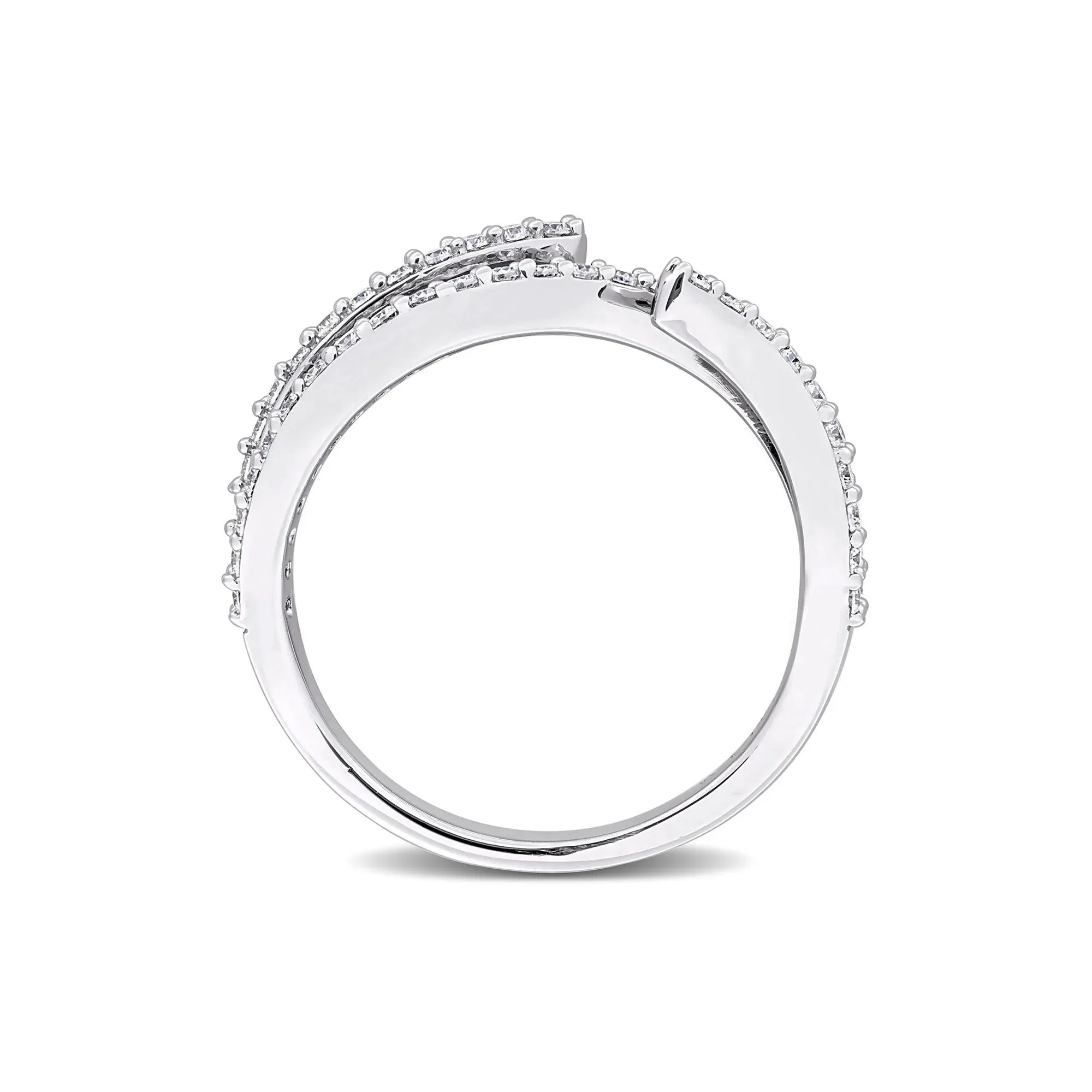 Lab-Created Moissanite Open Bypass Ring .925 Sterling Silver Round Brilliant Cut White Size 9 10mm - Image 2