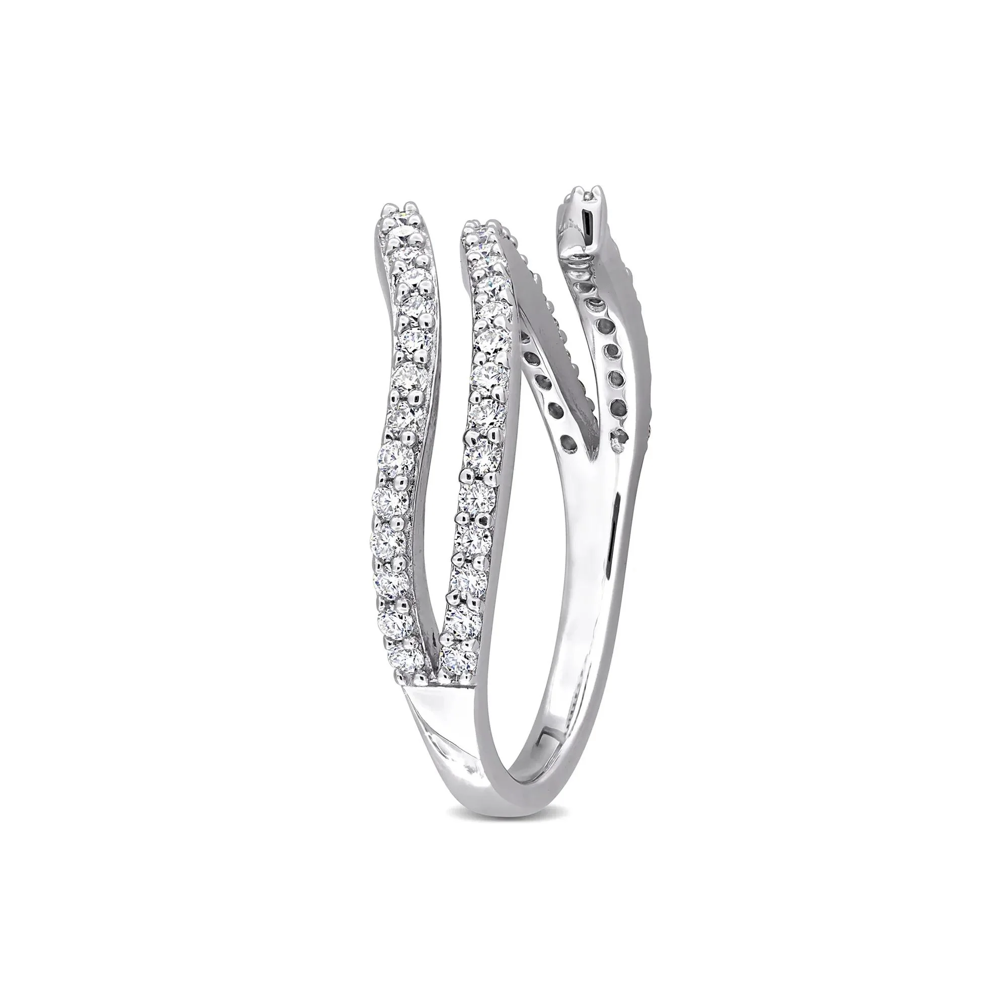 Lab-Created Moissanite Open Bypass Ring .925 Sterling Silver Round Brilliant Cut White Size 9 10mm - Image 3