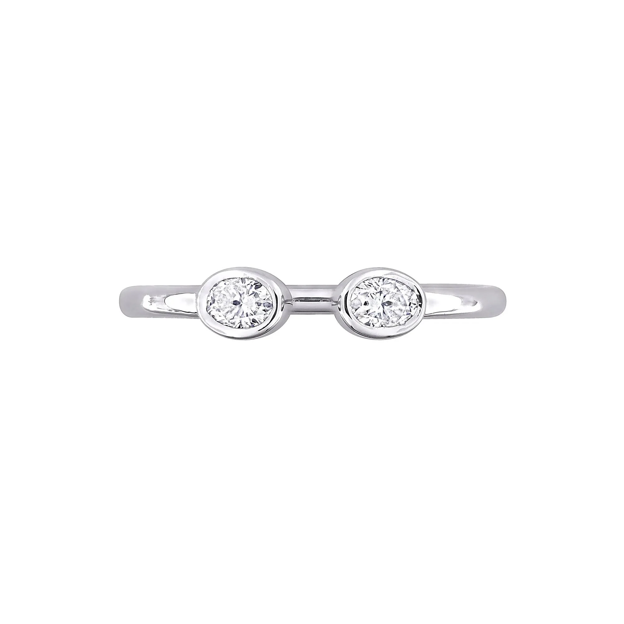Lab-Created Moissanite Oval Bezel Open Band Ring .925 Sterling Silver White Size 8 4mm