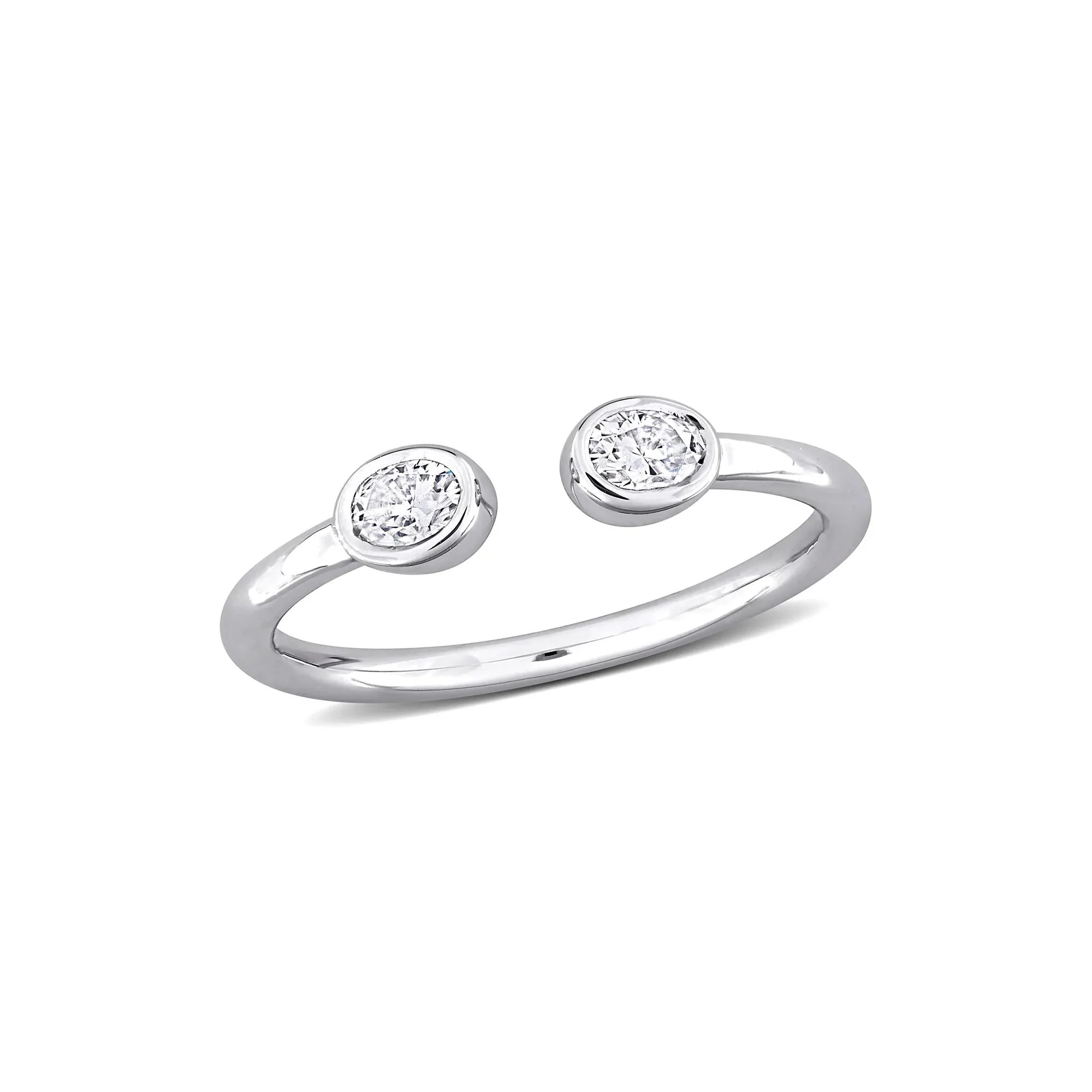 Lab-Created Moissanite Oval Bezel Open Band Ring .925 Sterling Silver White Size 8 4mm - Image 4