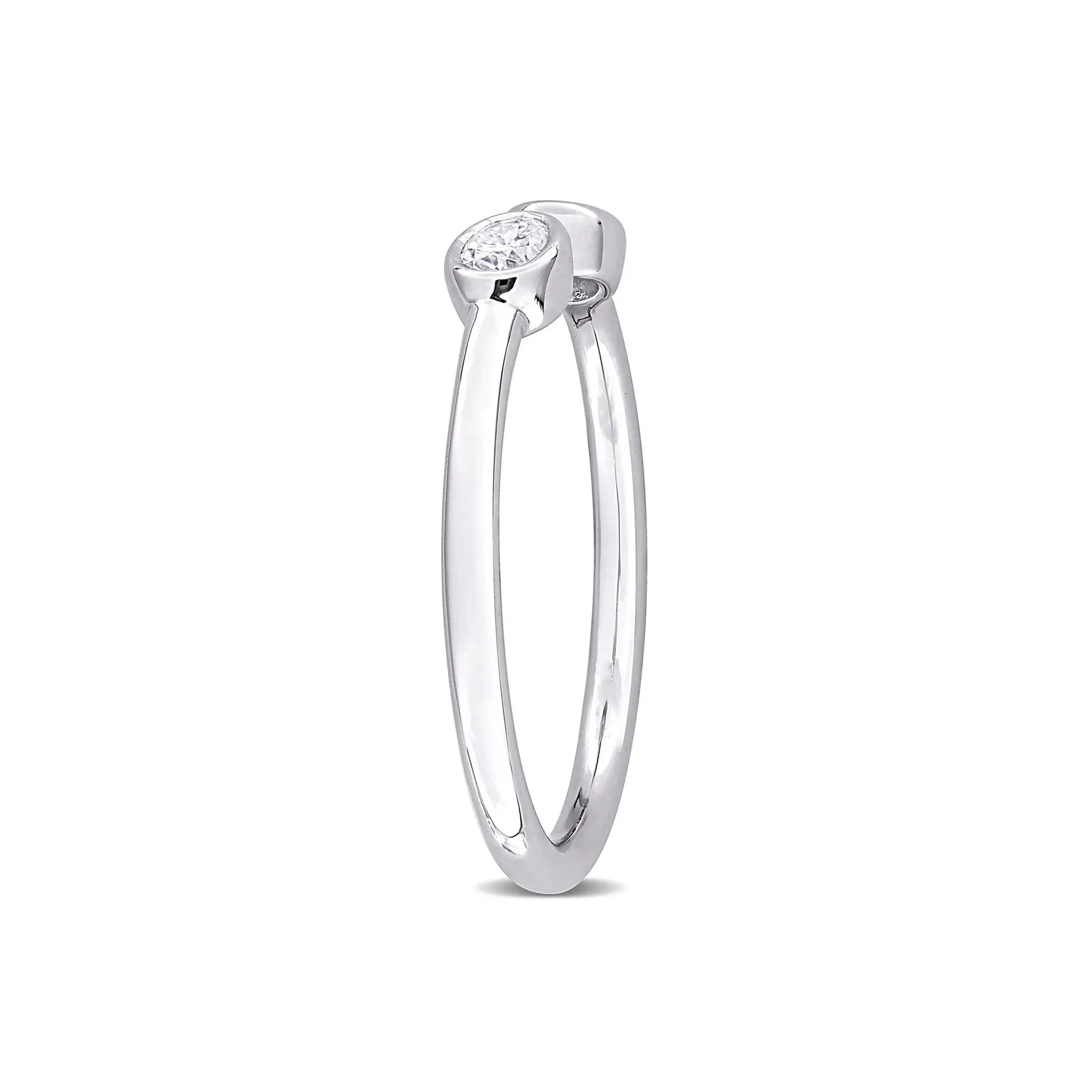 Lab-Created Moissanite Oval Bezel Open Band Ring .925 Sterling Silver White Size 9 4mm - Image 3