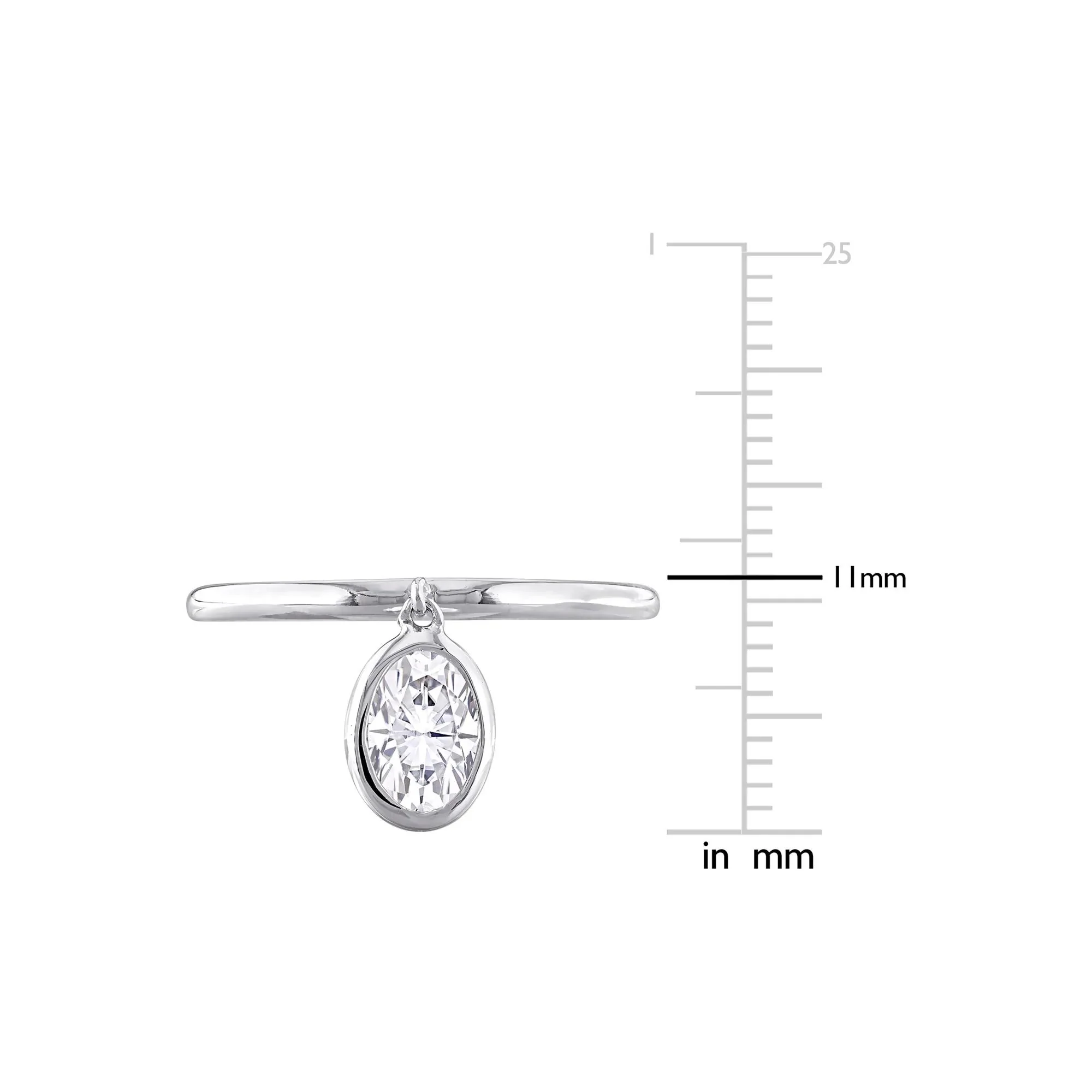 Lab-Created Moissanite Oval Bezel Dangle Ring .925 Sterling Silver White Size 6 3mm - Image 6