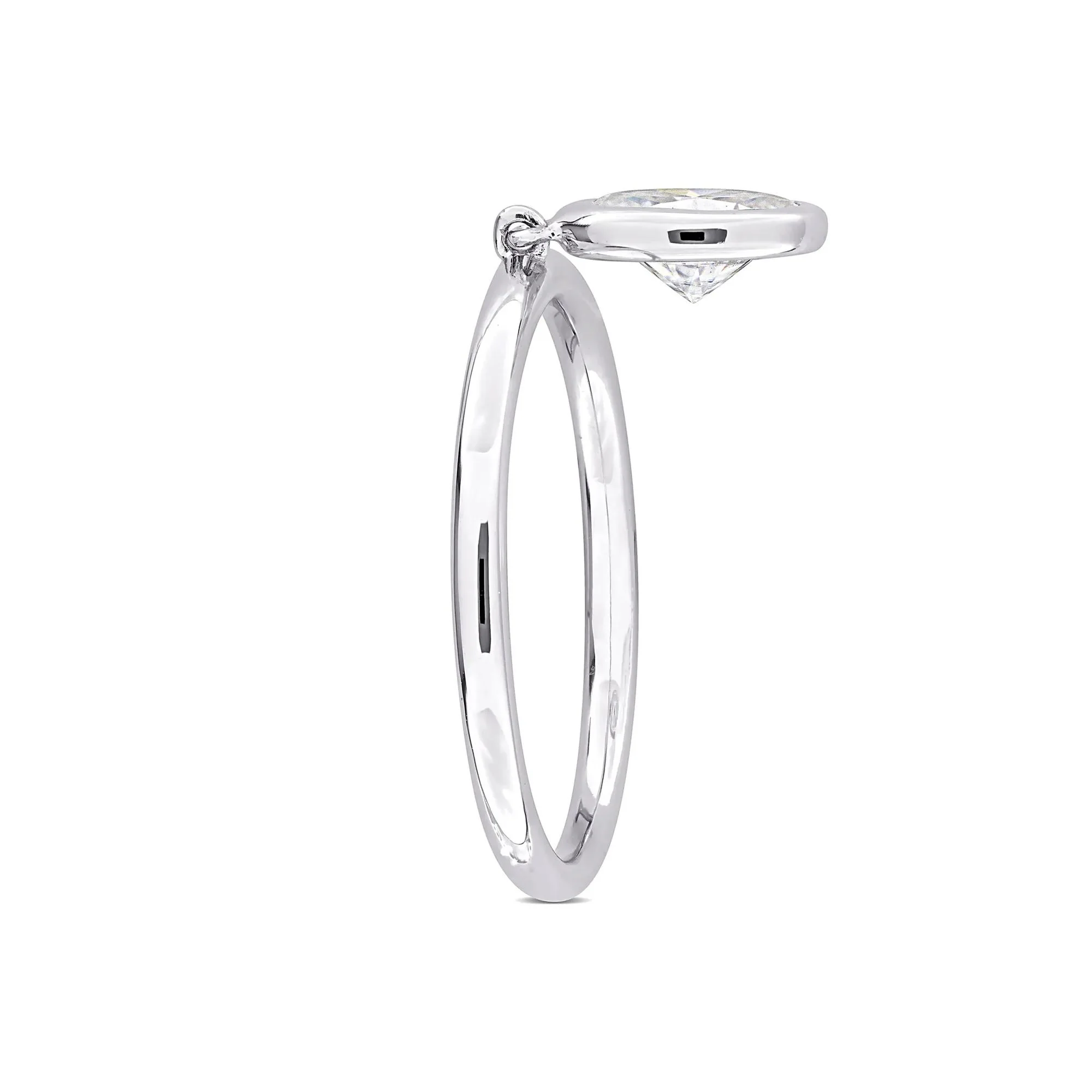 Lab-Created Moissanite Oval Bezel Dangle Ring .925 Sterling Silver White Size 7 3mm - Image 3