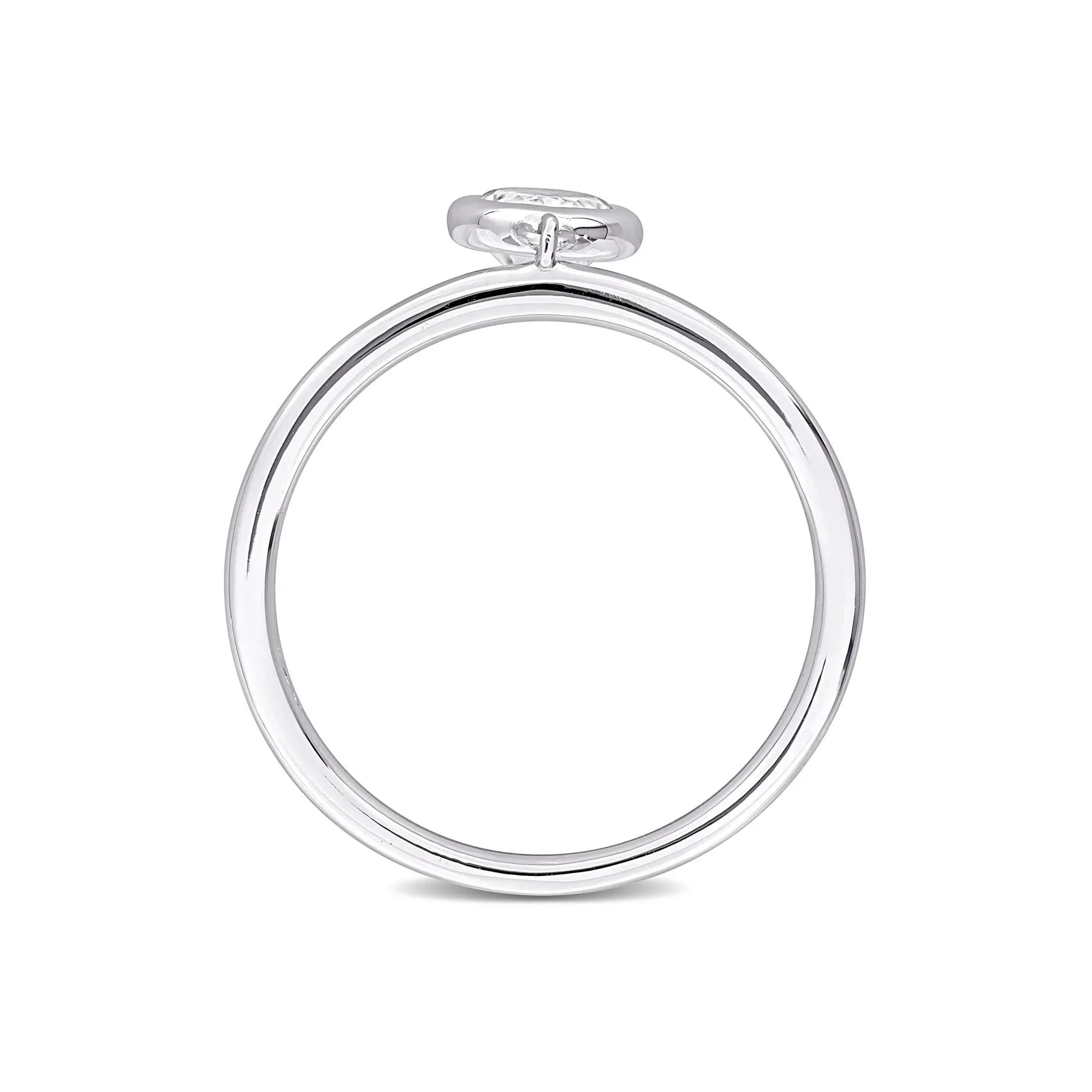 Lab-Created Moissanite Oval Bezel Dangle Ring .925 Sterling Silver White Size 9 3mm - Image 2