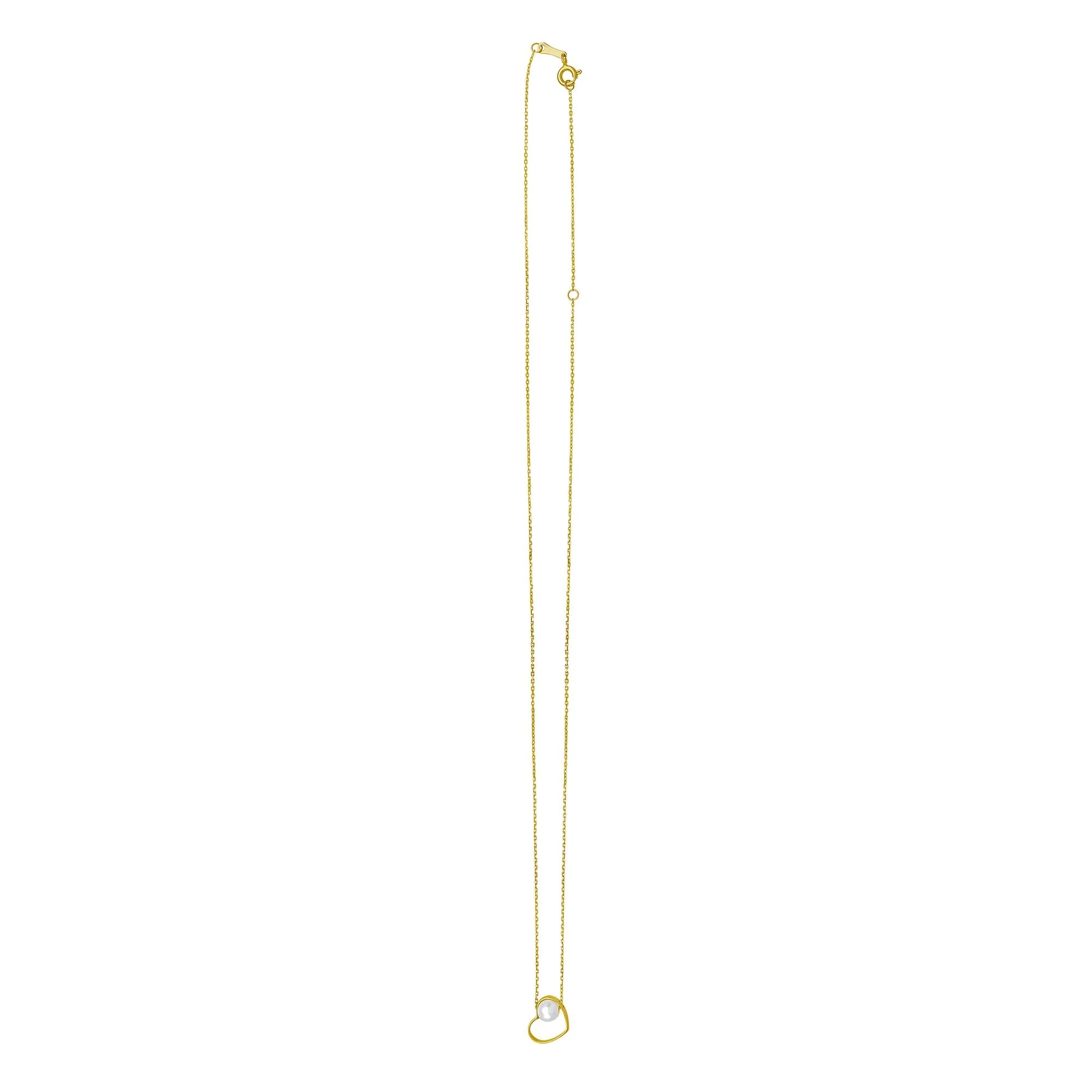 Sliding Heart Pearl Necklace 14K Yellow Gold Size 18"