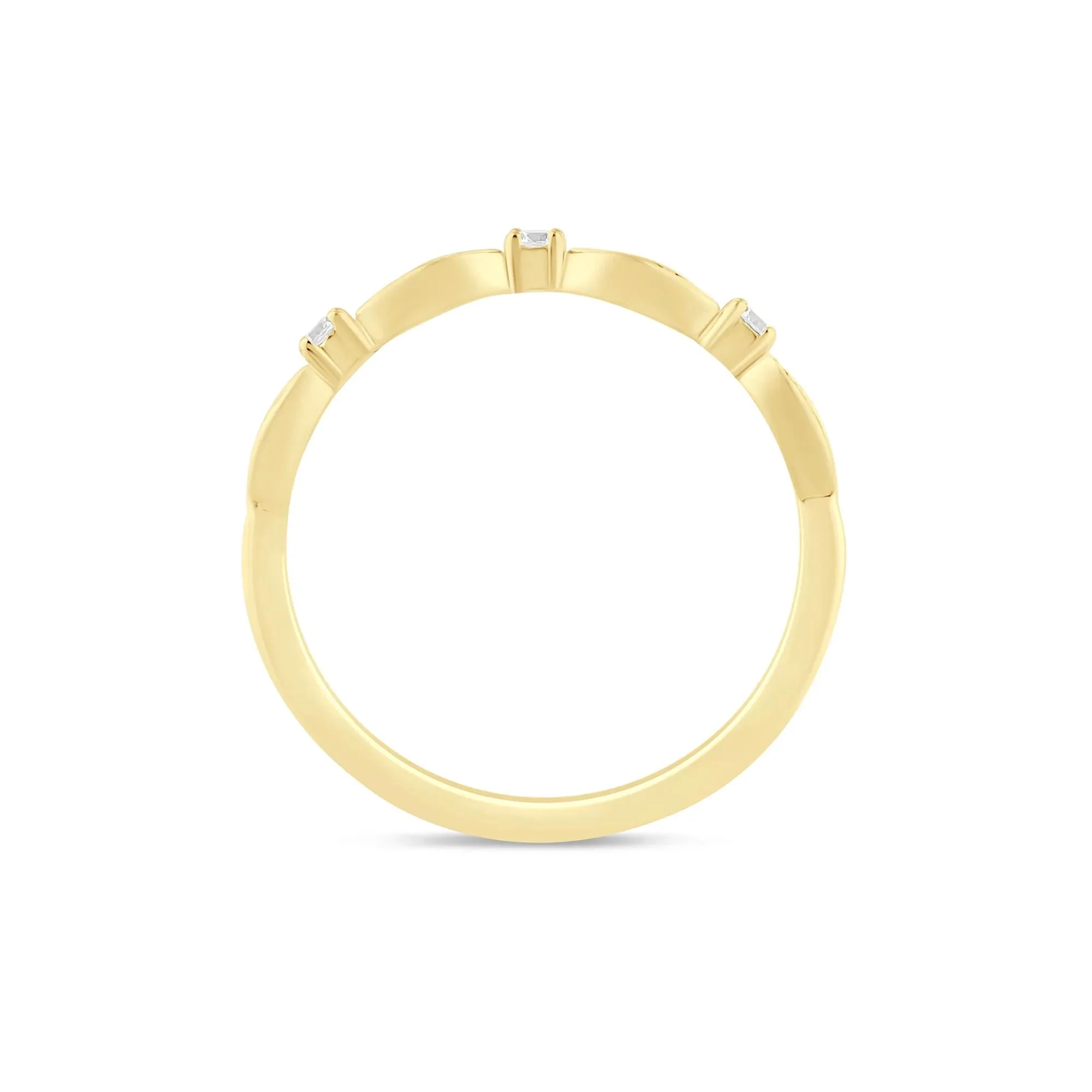 1/8 CT. Tw. Stacking Ring with Scalloped Band 10K Yellow Gold Round Brilliant Cut Size 6.5 1mm - Image 2