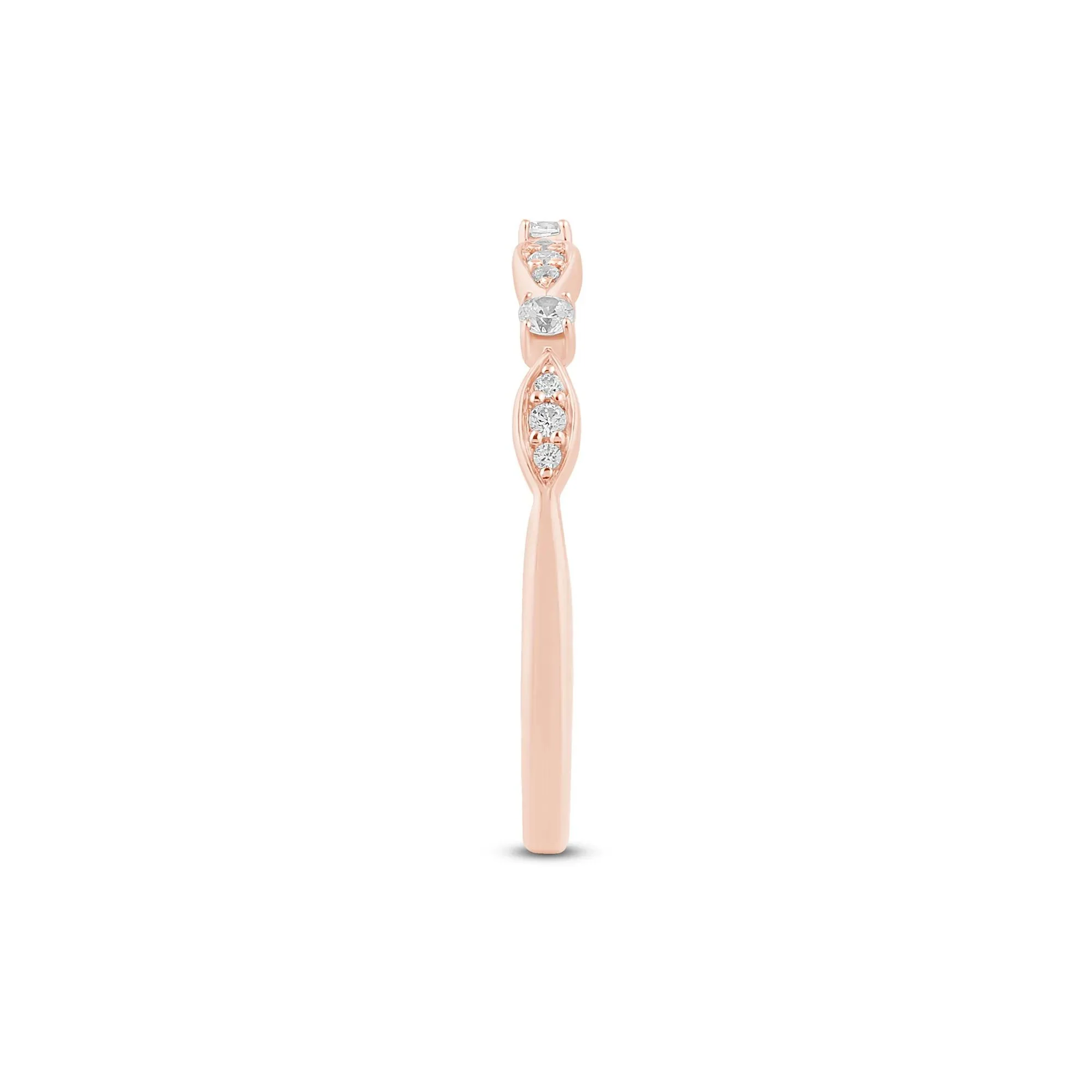 1/8 CT. Tw. Stacking Ring with Scalloped Band 10K Rose Gold Round Brilliant Cut Size 7 1mm - Image 3
