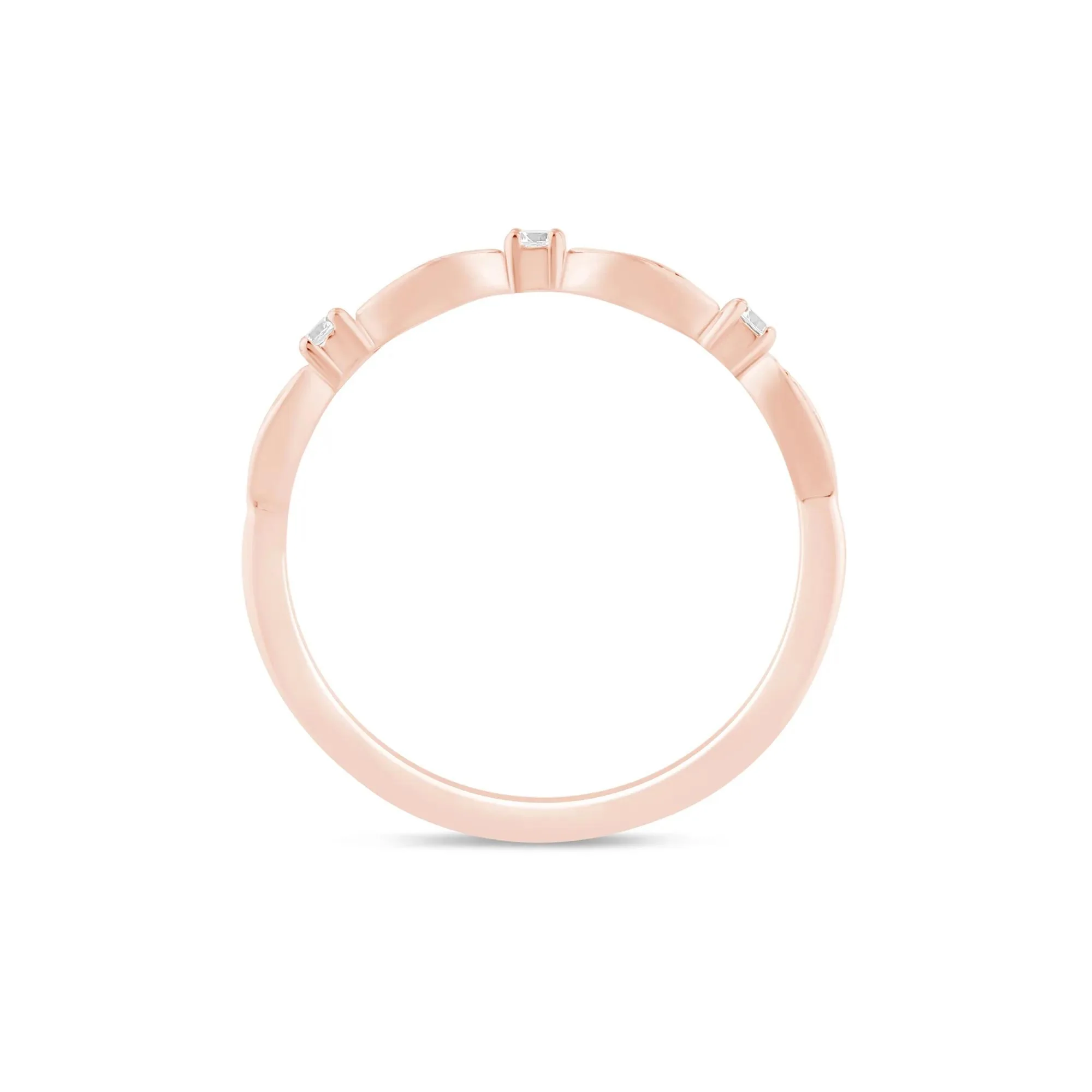 1/8 CT. Tw. Stacking Ring with Scalloped Band 10K Rose Gold Round Brilliant Cut Size 7.5 1mm - Image 2