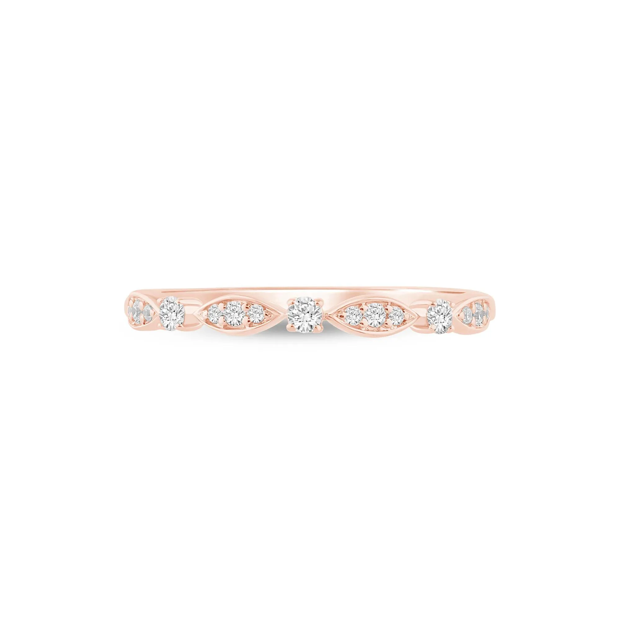 1/8 CT. Tw. Stacking Ring with Scalloped Band 10K Rose Gold Round Brilliant Cut Size 9 1mm